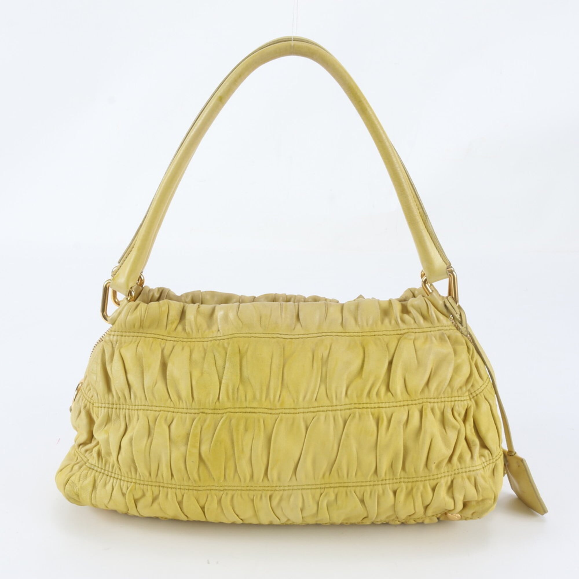 Prada Yellow Leather Handbag Shoulder Bag Tote Bag (Pre-Owned)