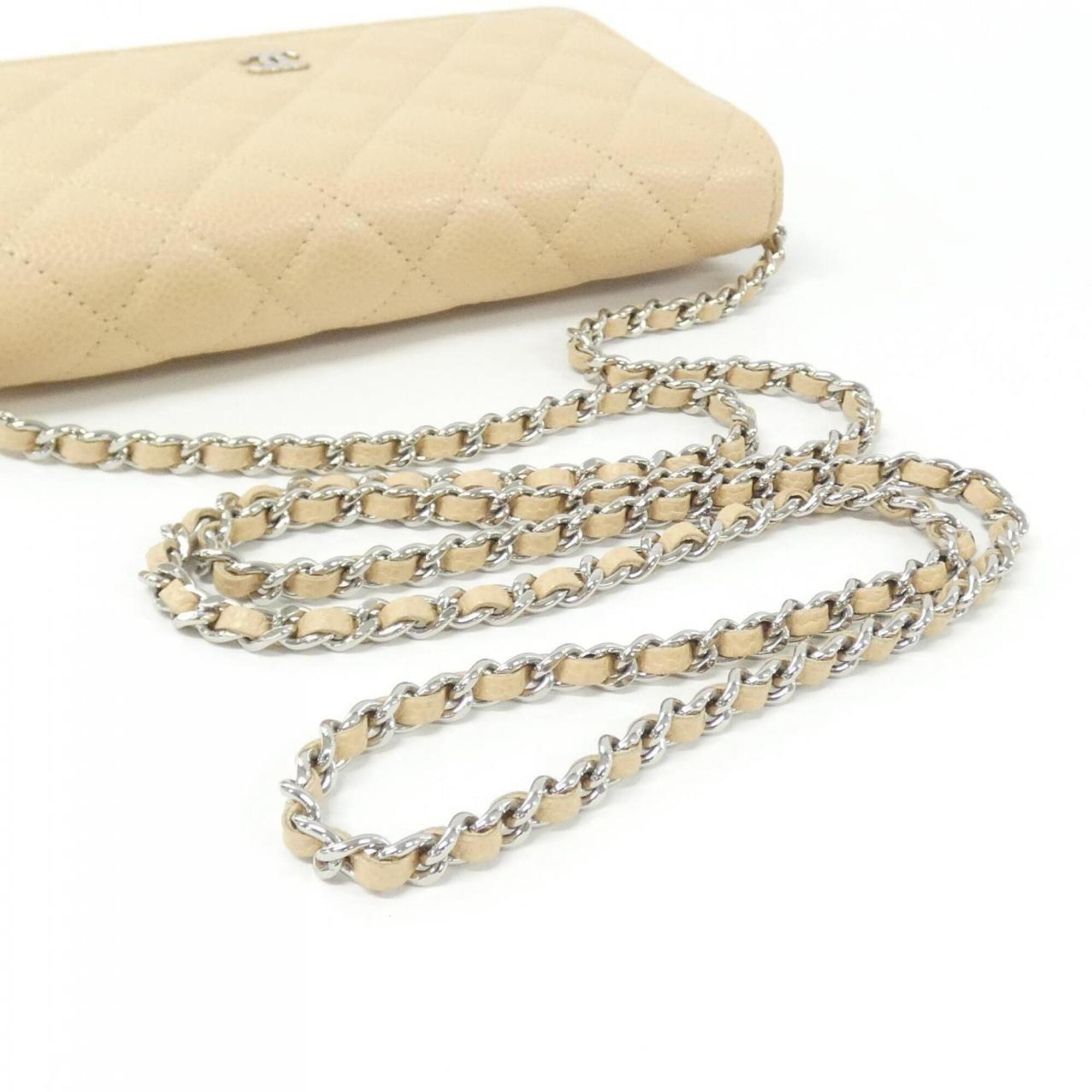 Chanel Beige Grained Calfskin Chain/Shoulder Wallet (Pre-Owned)