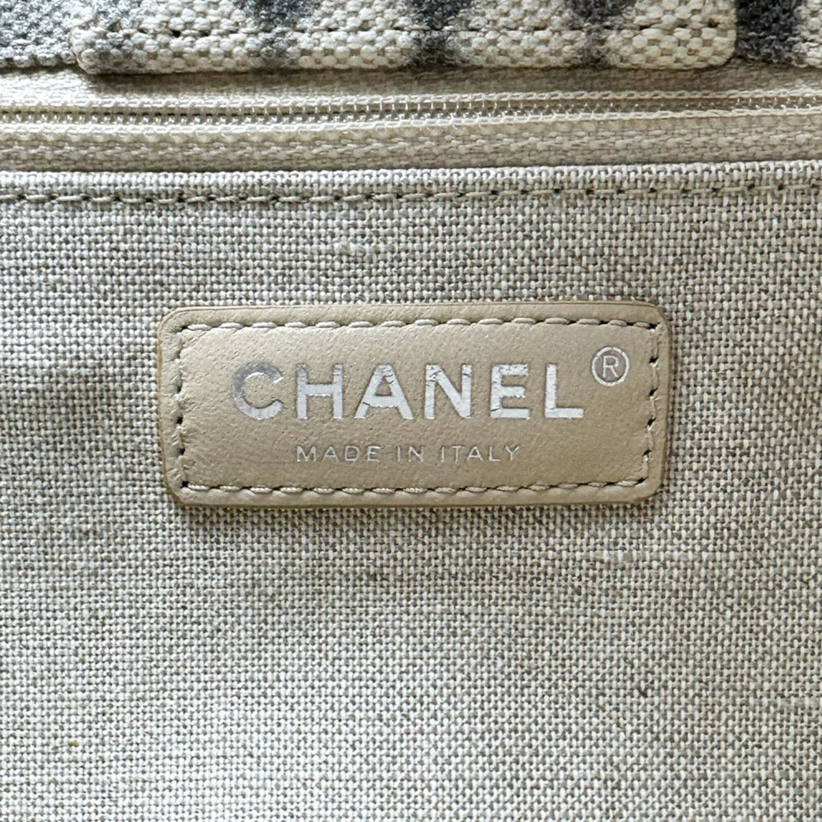 Chanel Brown Gray Ivory Canvas Leather Handbag Shoulder Bag (Pre-Owned)