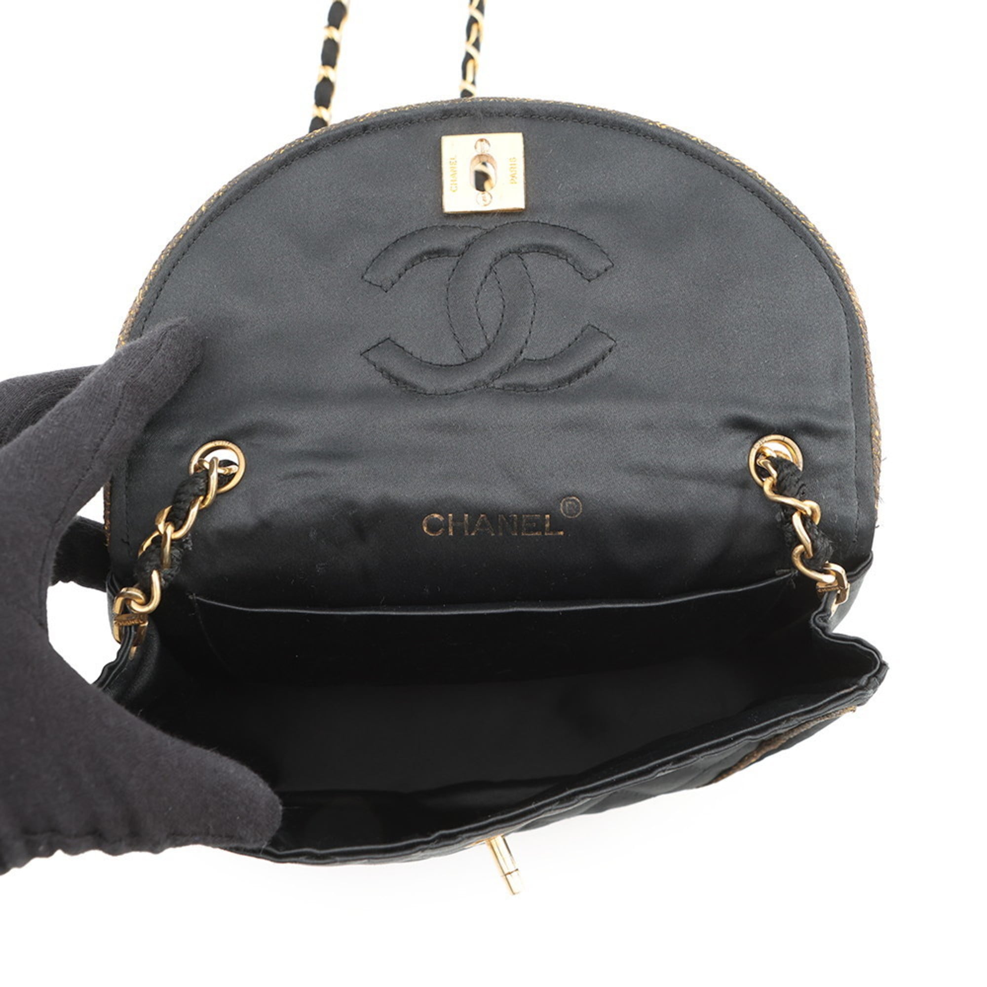 Chanel Matelasse Black Satin Handbag Shoulder Bag (Pre-Owned)