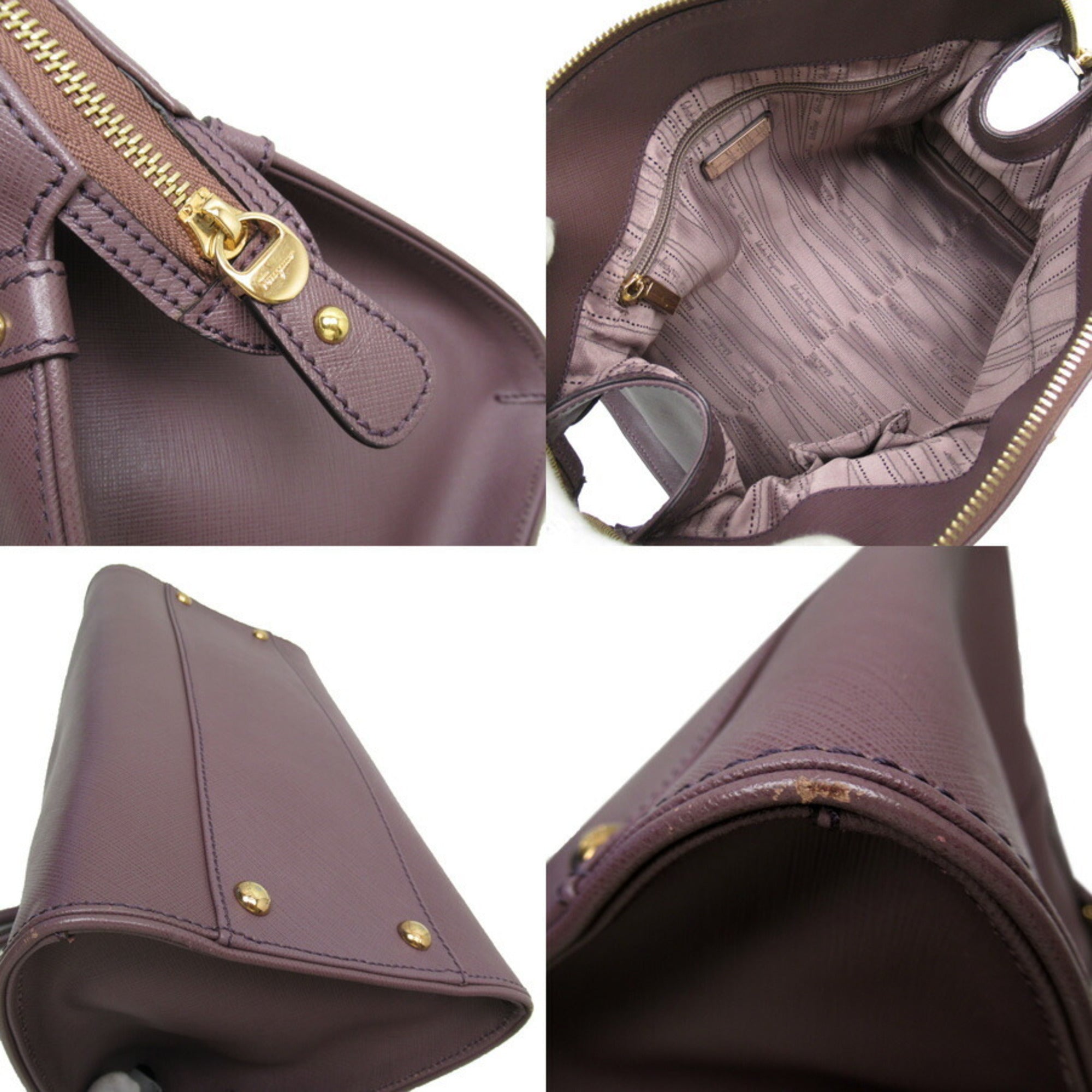 Salvatore Ferragamo Gancini Purple Leather Handbag (Pre-Owned)