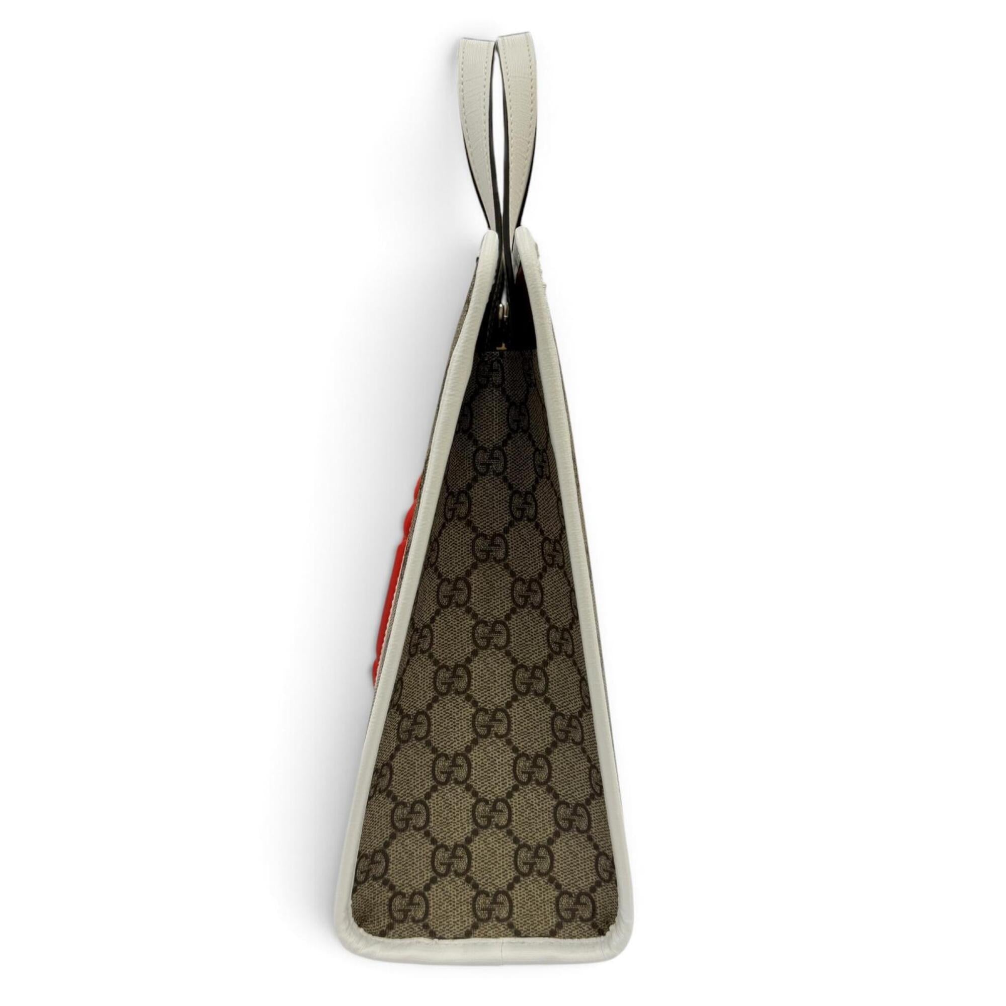 Gucci Beige Red Color White Gg Supreme Handbag Tote Bag (Pre-Owned)