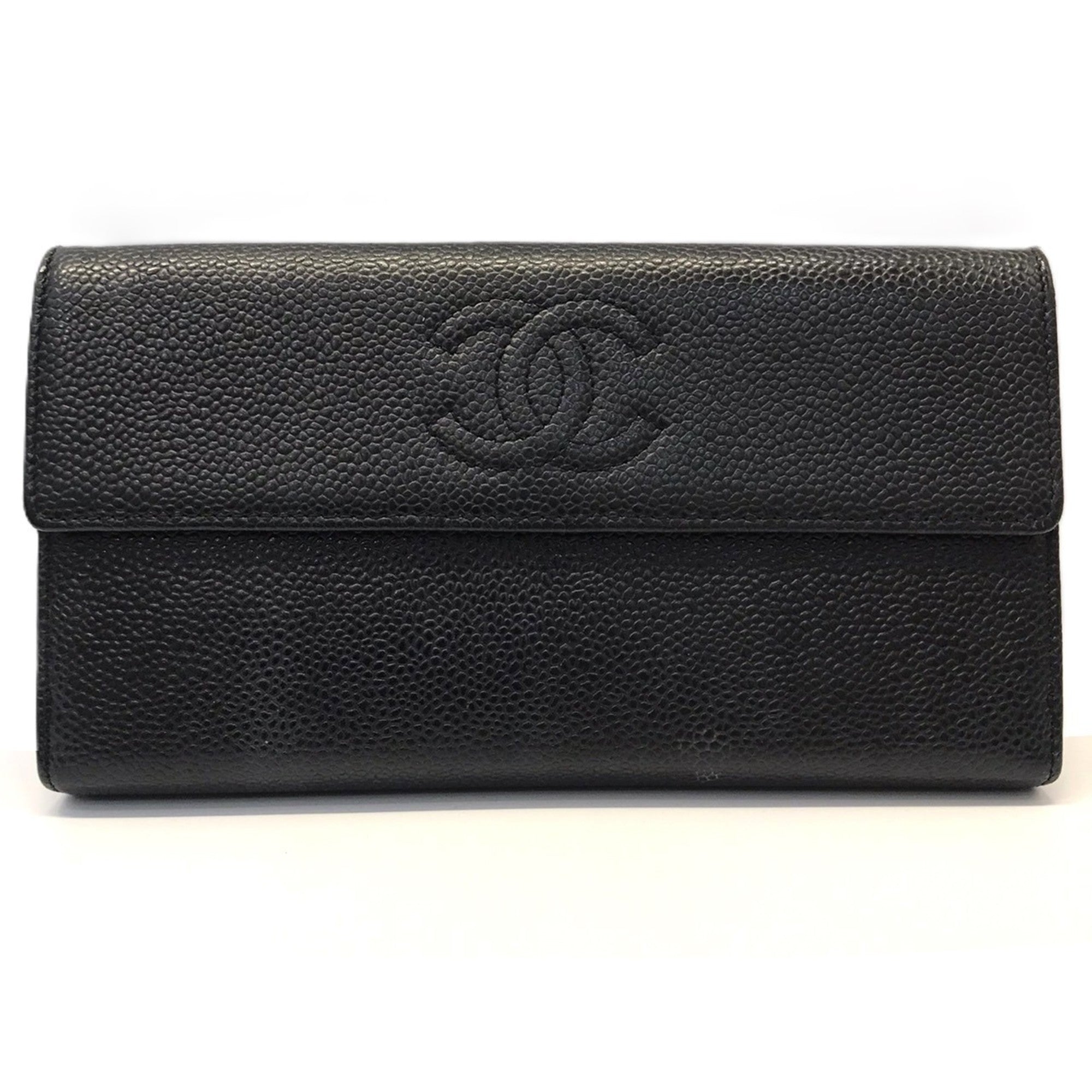 Chanel Black Grained Calfskin Long Wallet (Bi-Fold) (Pre-Owned)