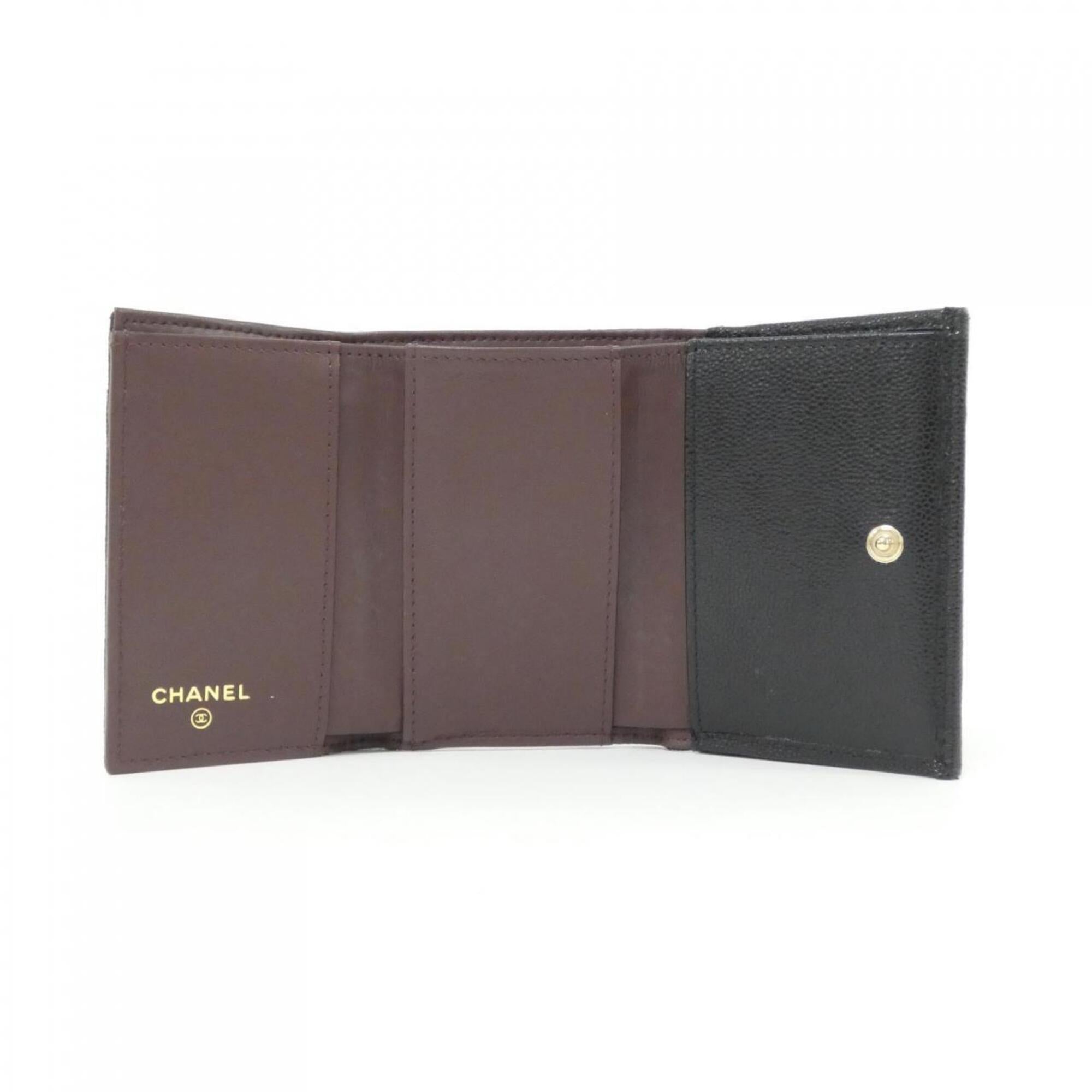 Chanel Black Grained Calfskin Wallet (Tri-Fold) (Pre-Owned)
