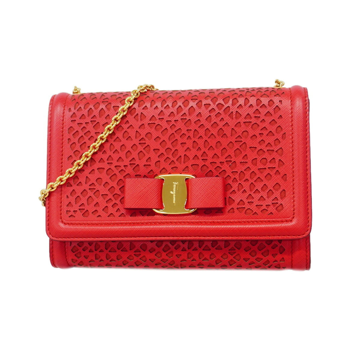 Salvatore Ferragamo Red Color Leather Shoulder Bag (Pre-Owned)