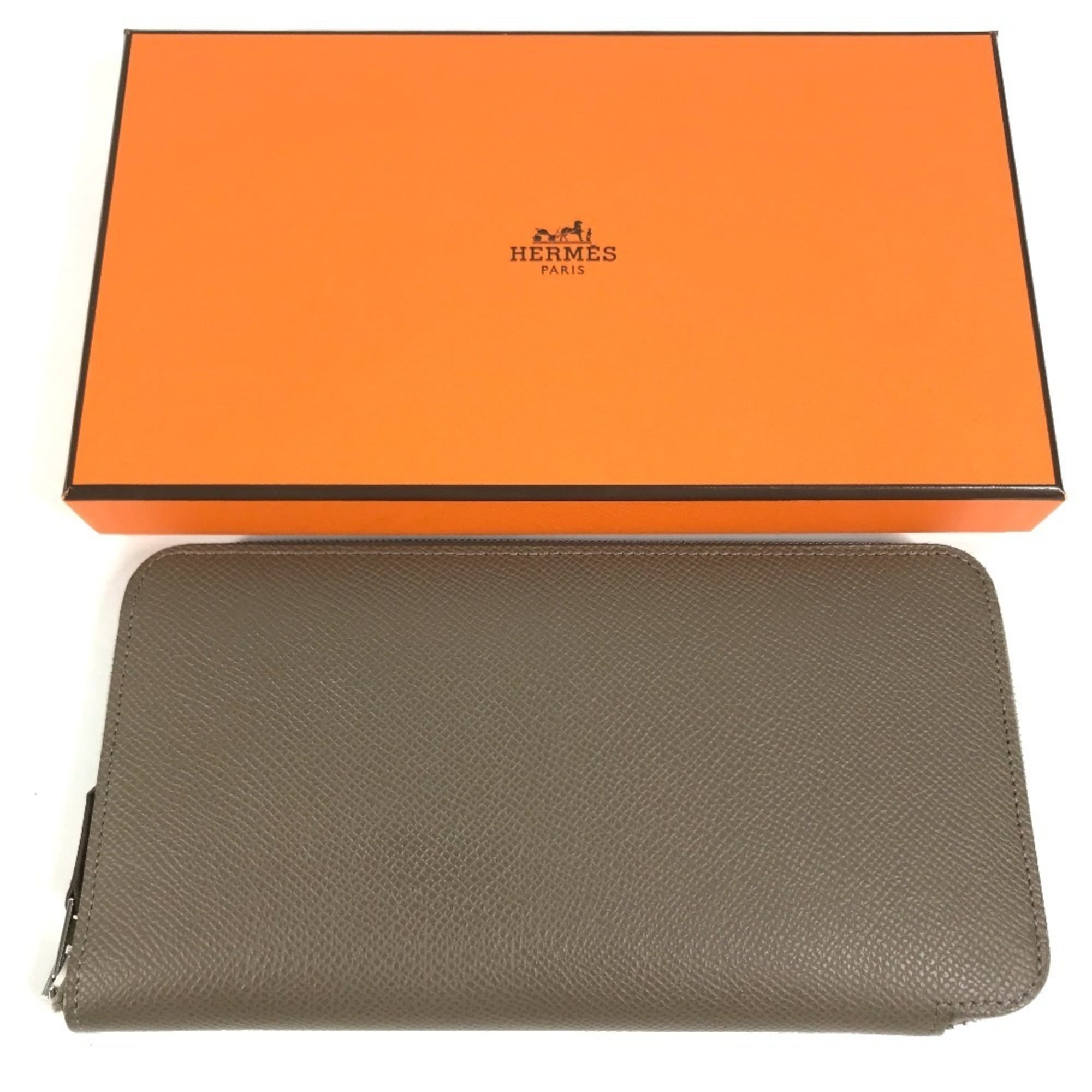 Hermes Silk'in Gray Epsom Leather Long Wallet (Bi-Fold) (Pre-Owned)