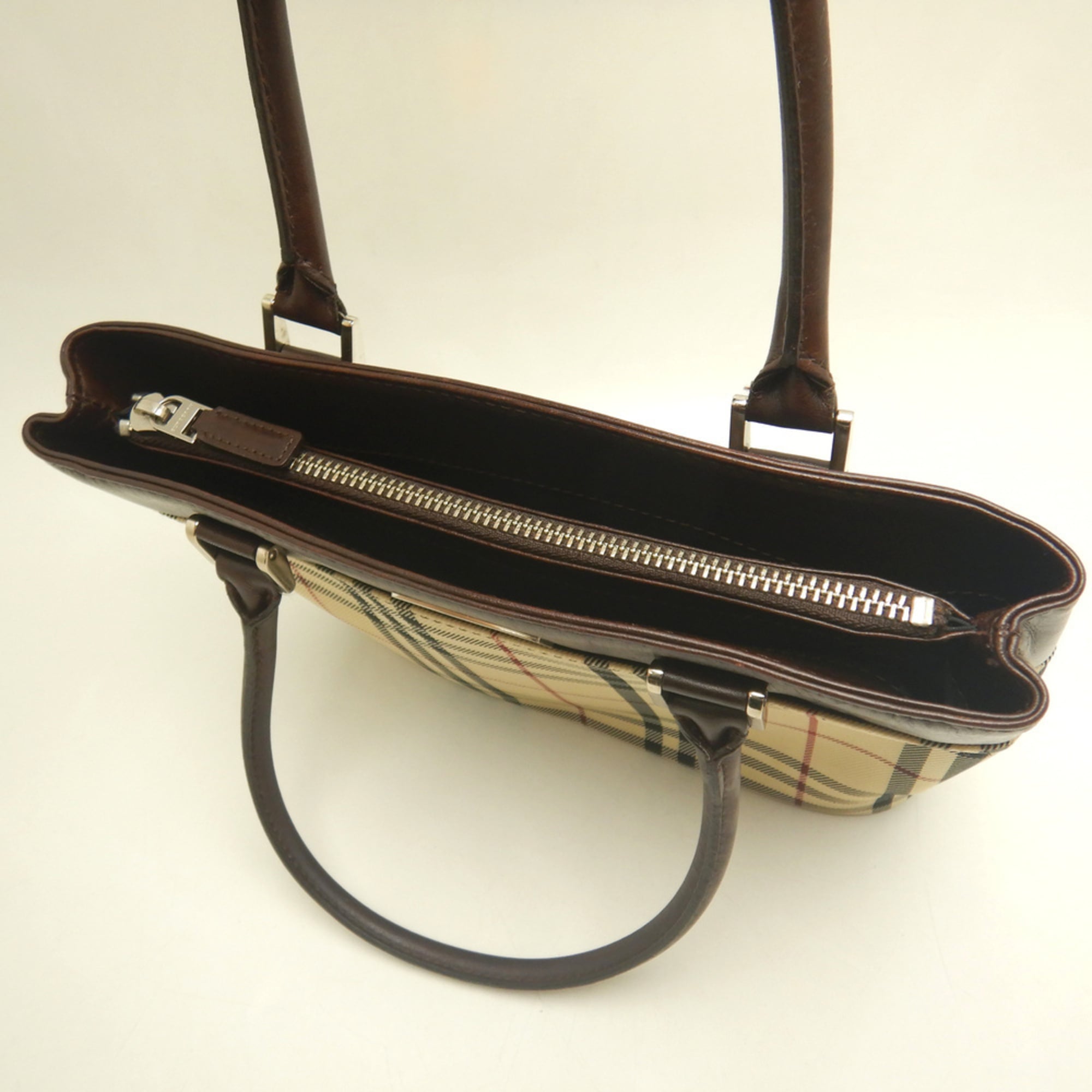 Burberry Beige Brown Canvas Leather Handbag (Pre-Owned)