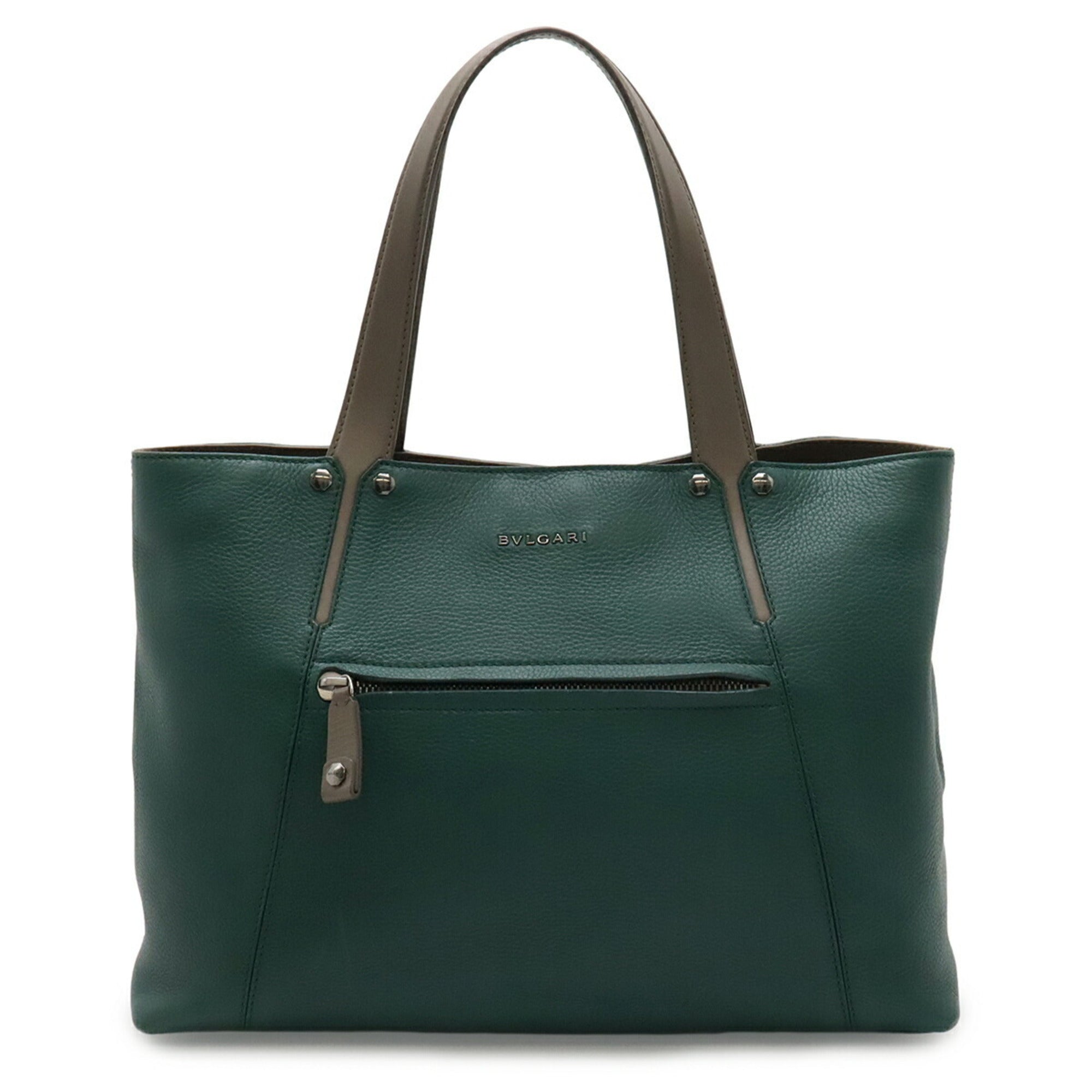 Bvlgari Brown Green Leather Shoulder Bag Tote Bag (Pre-Owned)
