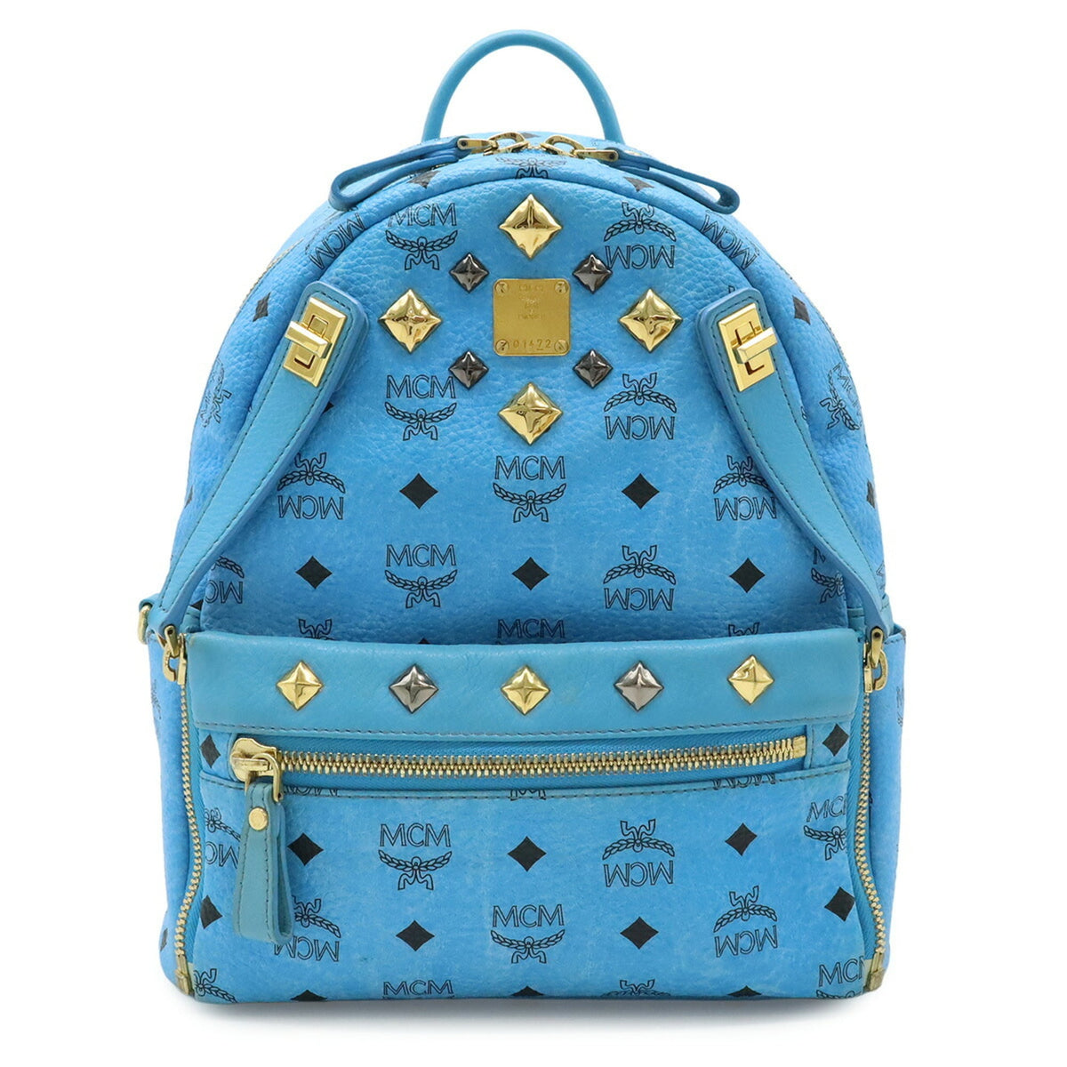 Mcm Visetos Blue Coated Canvas Leather Backpack Shoulder Bag (Pre-Owned)