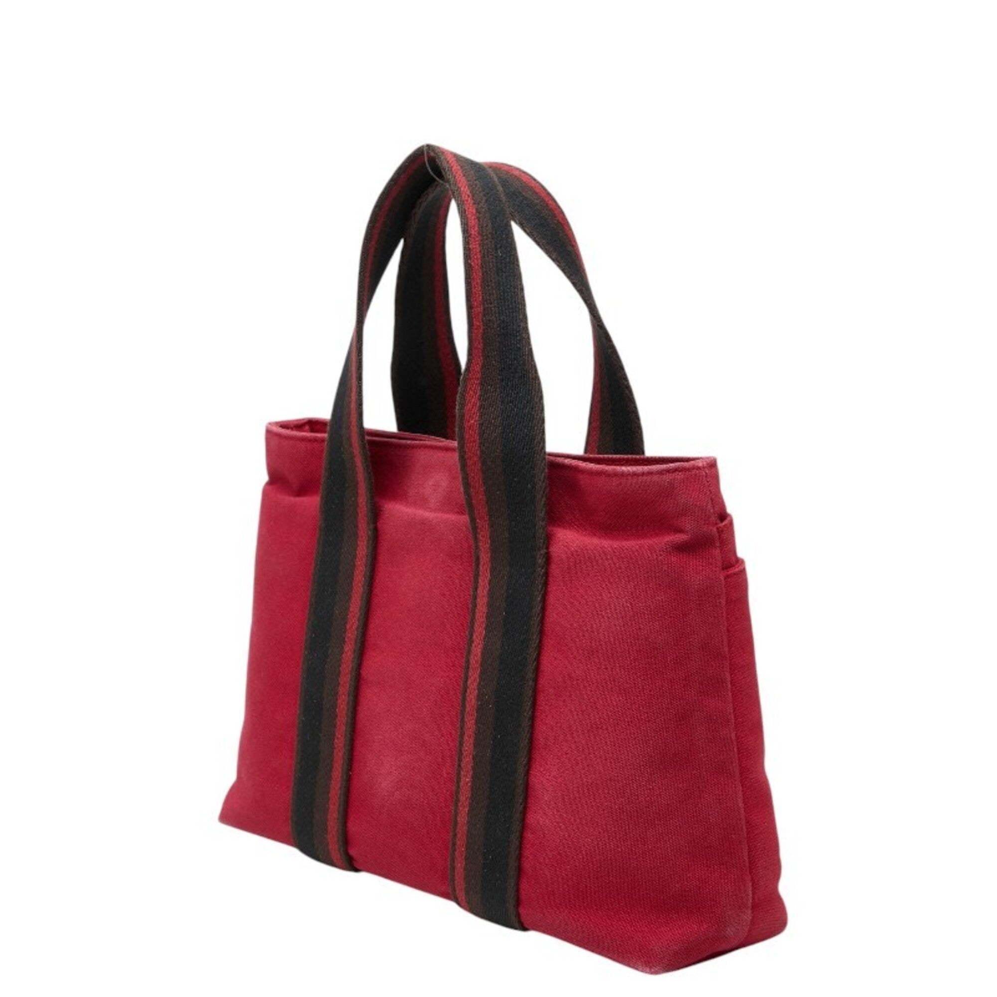 Hermes Brown Red Color Canvas Leather Handbag Tote Bag (Pre-Owned)