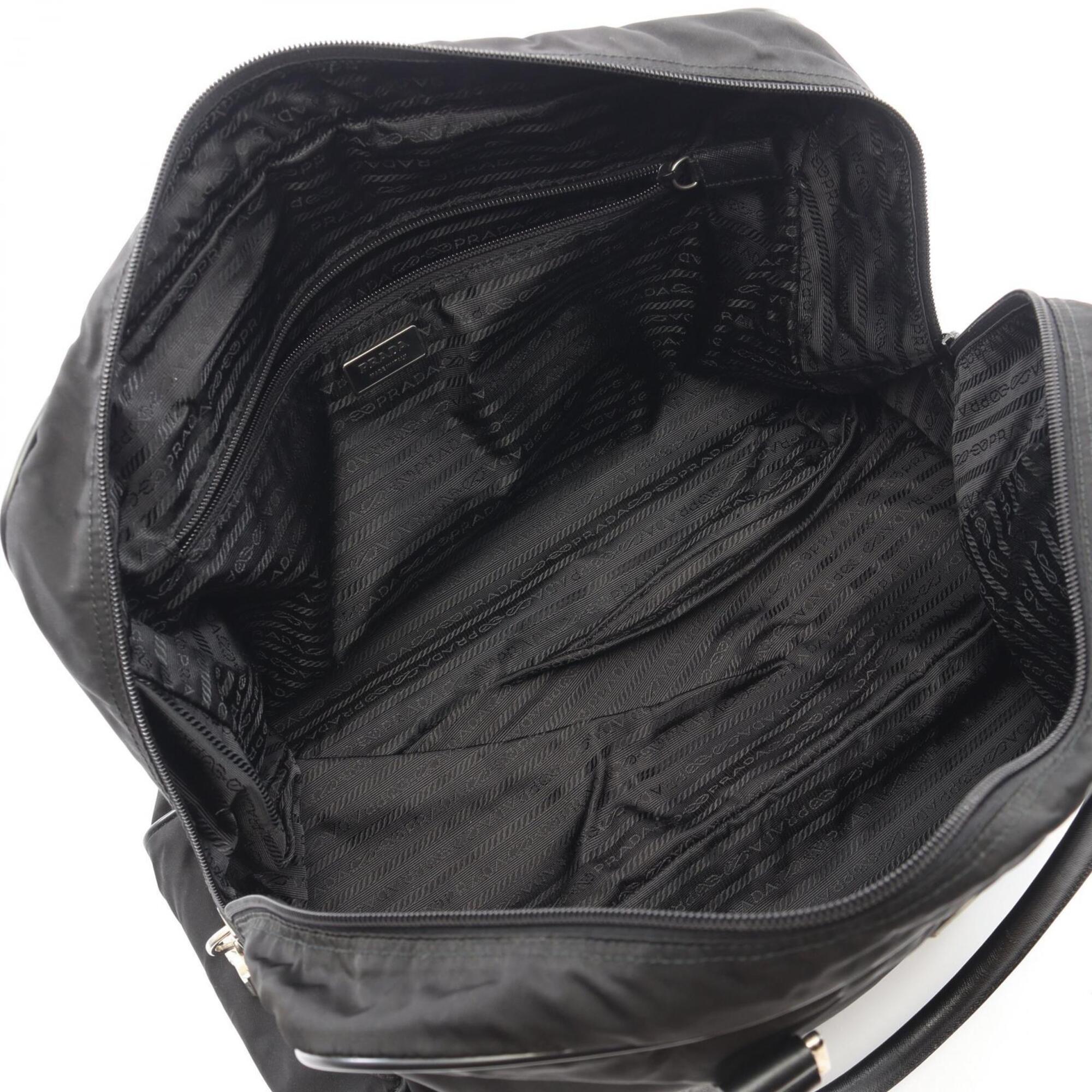 Prada Black Nylon Saffiano Triangle Boston Bag Handbag (Pre-Owned)