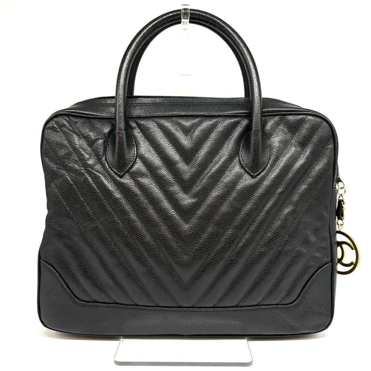 Chanel Chevron (V Stitch) Black Caviar Leather Handbag (Pre-Owned)