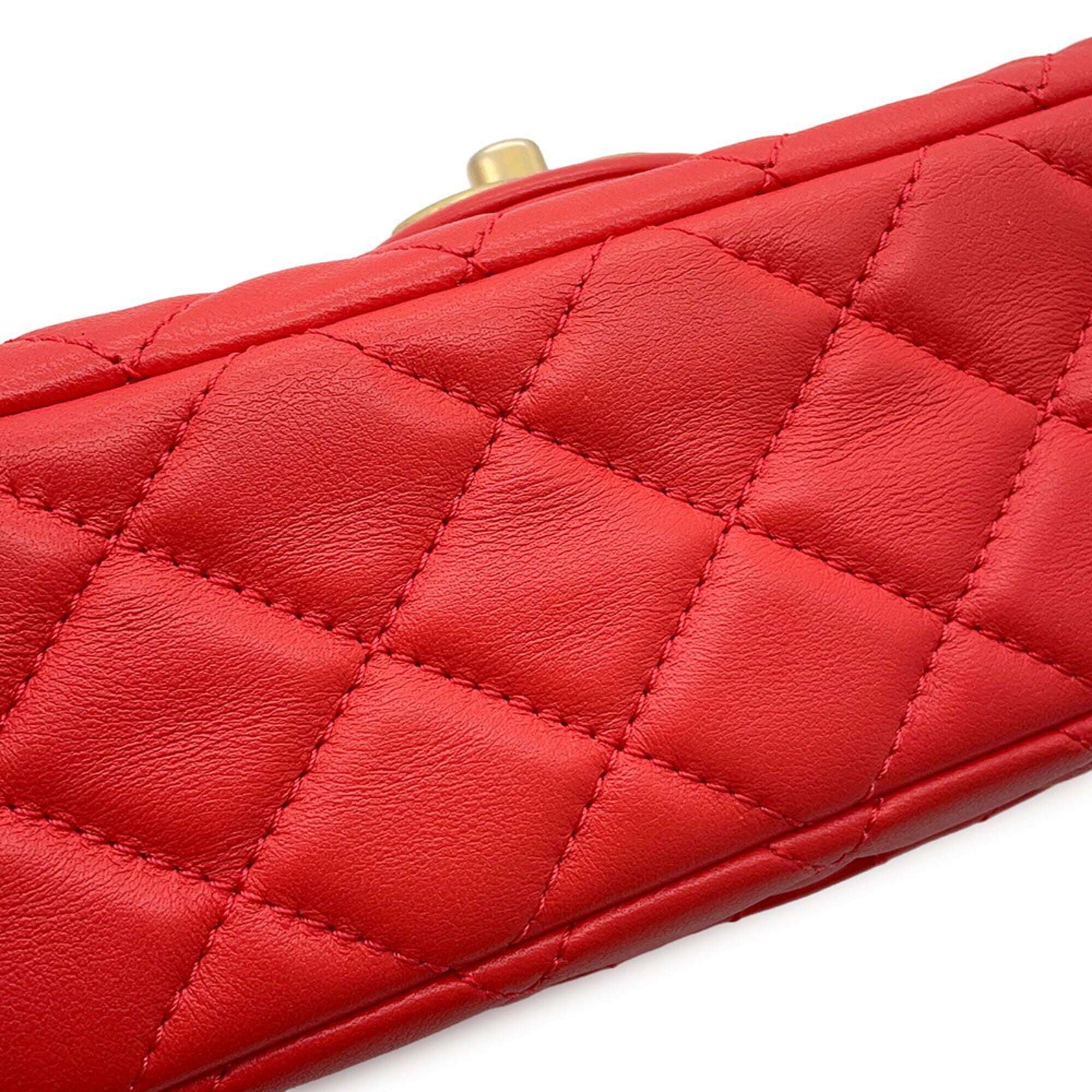 Chanel Coral Red Leather Handbag Shoulder Bag (Pre-Owned)