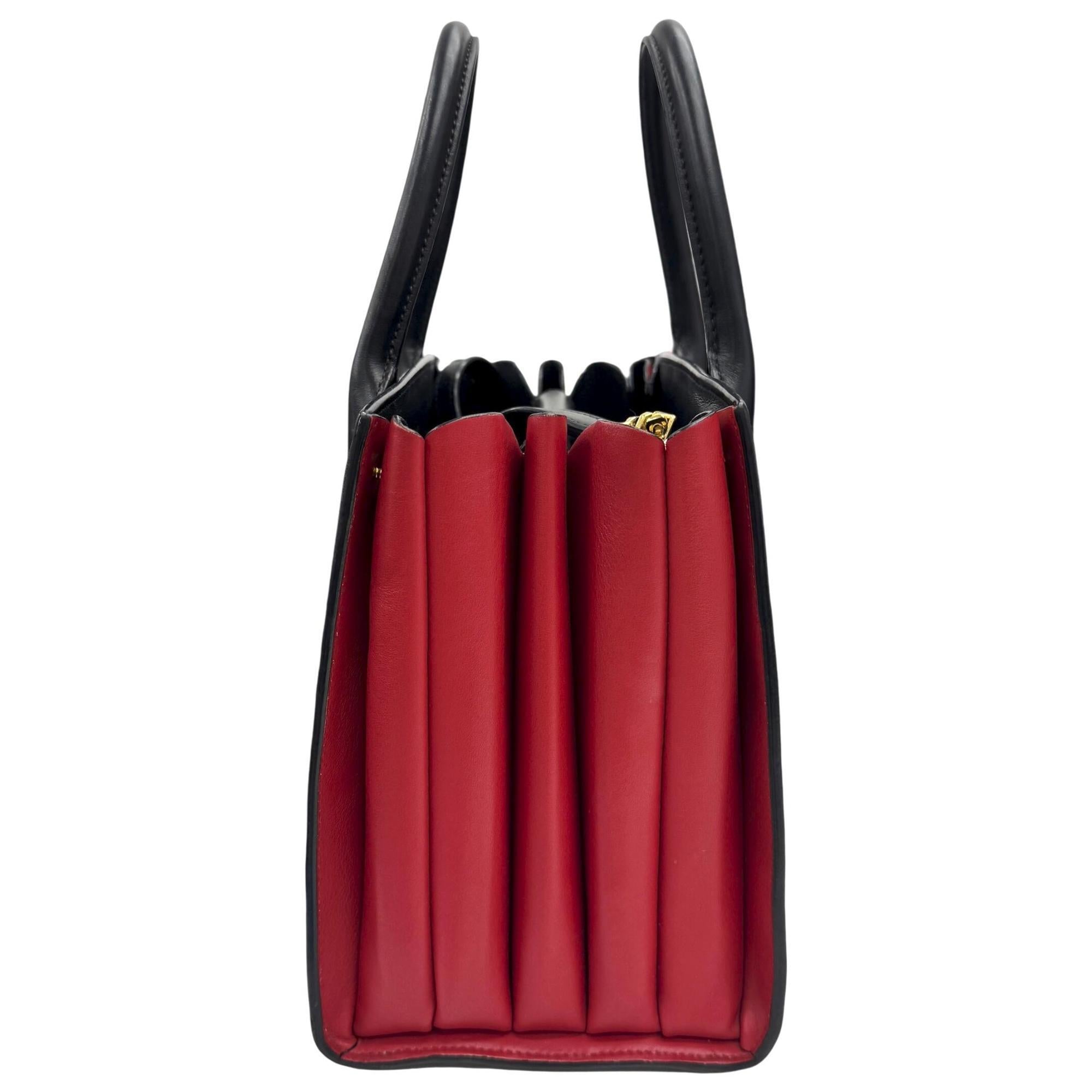 Prada Saffiano Black Red Color Leather Handbag Shoulder Bag (Pre-Owned)