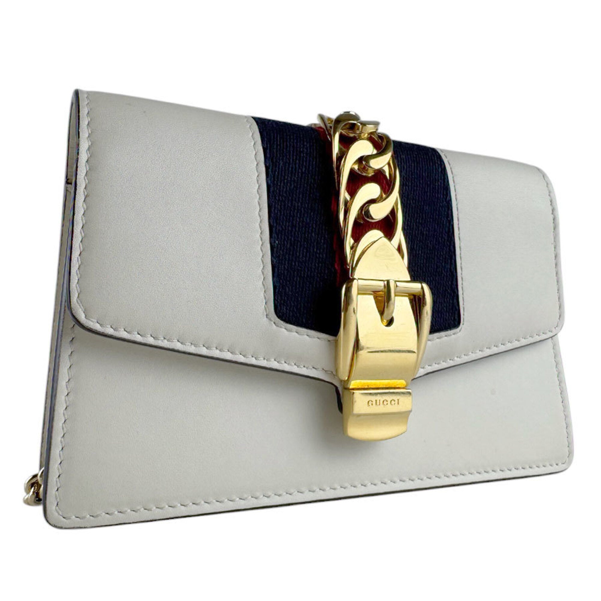 Gucci Gold Ivory Leather Metal Shoulder Bag (Pre-Owned)
