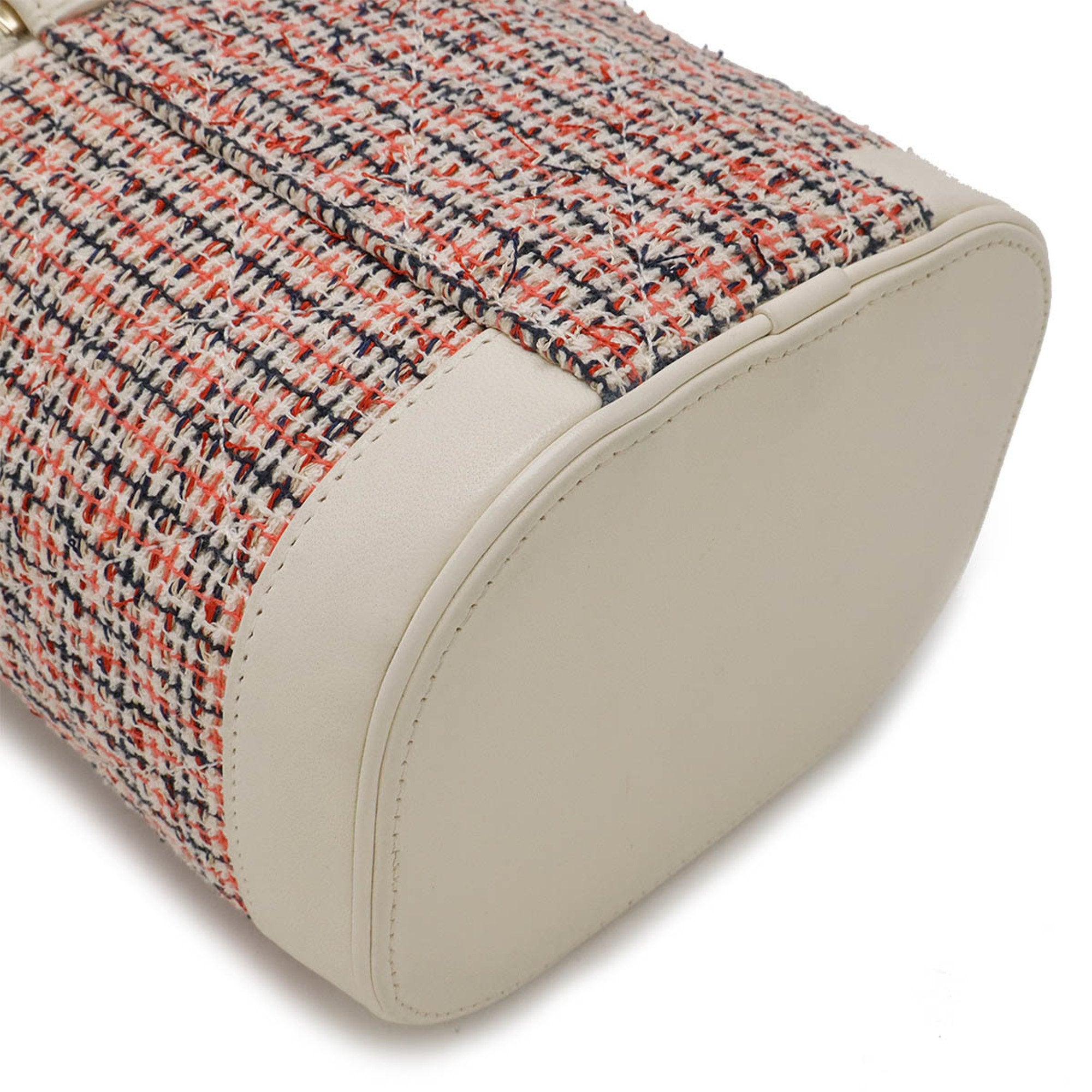 Chanel Navy Orange Red Color White Tweed Leather Handbag Vanity Bag (Pre-Owned)