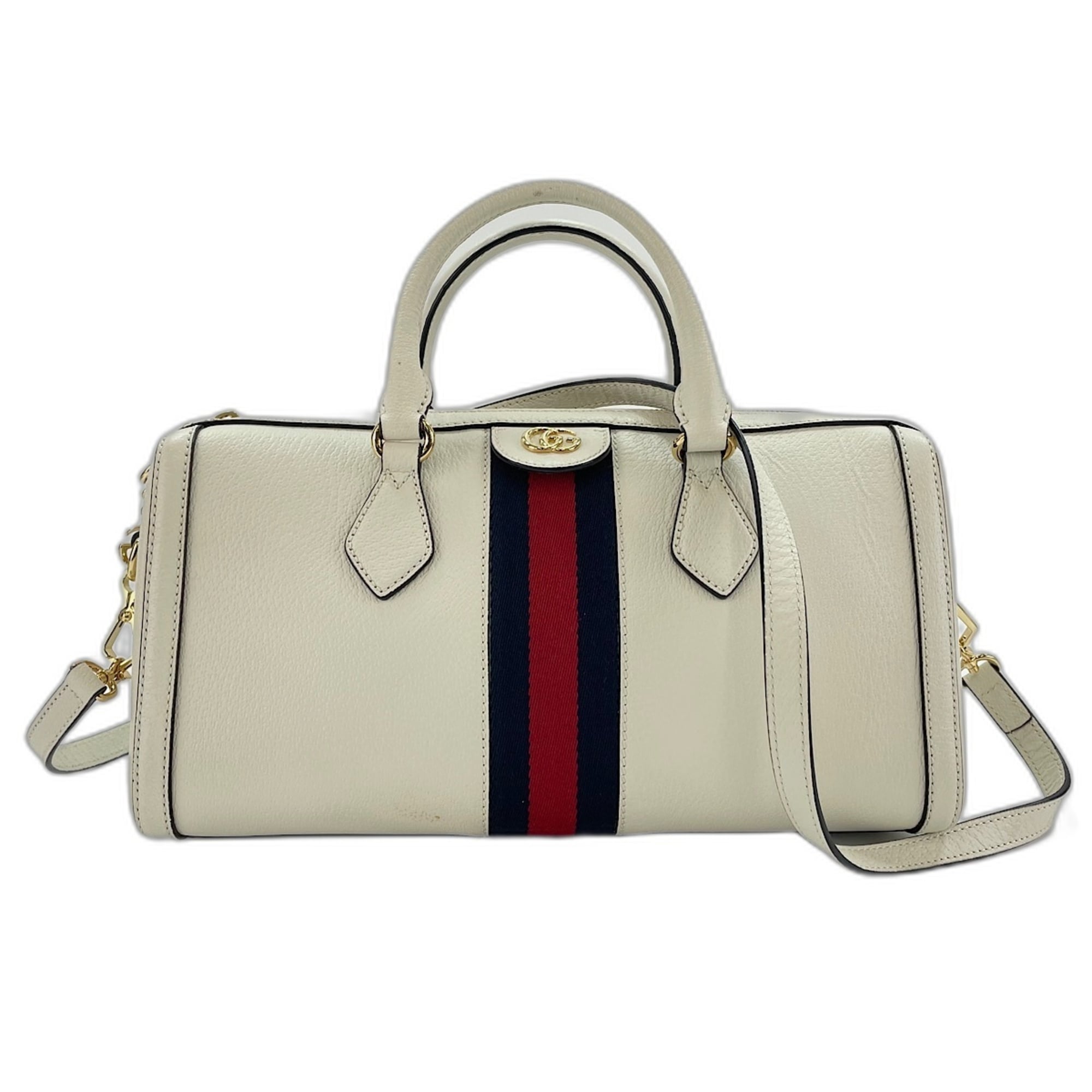 Gucci White Leather Boston Bag Handbag (Pre-Owned)