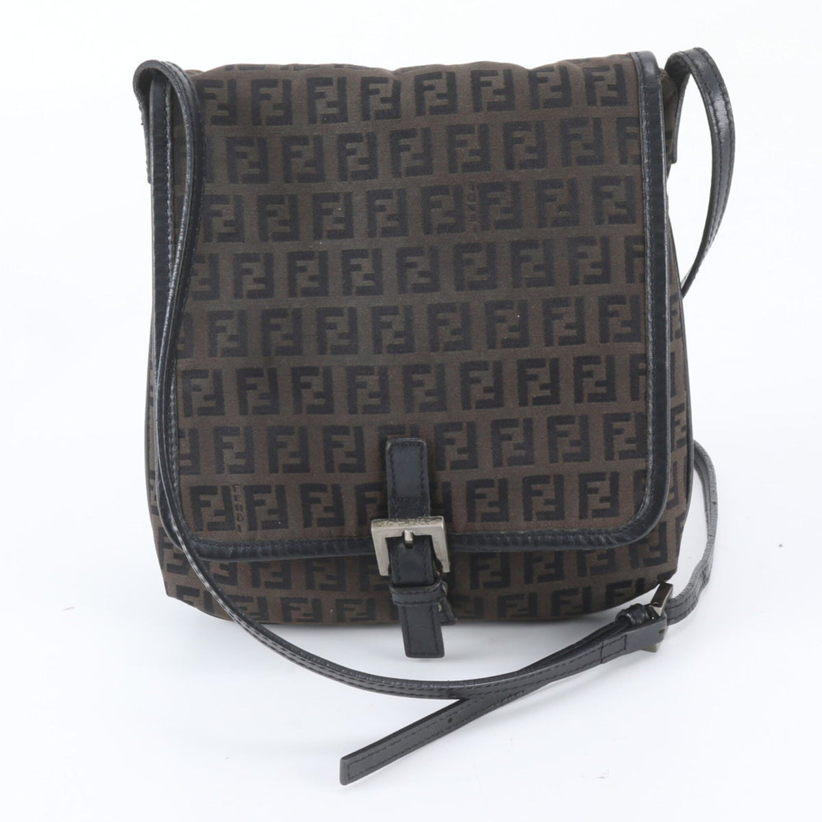 Fendi Black Brown Leather Canvas Crossbody Bag Shoulder Bag (Pre-Owned)