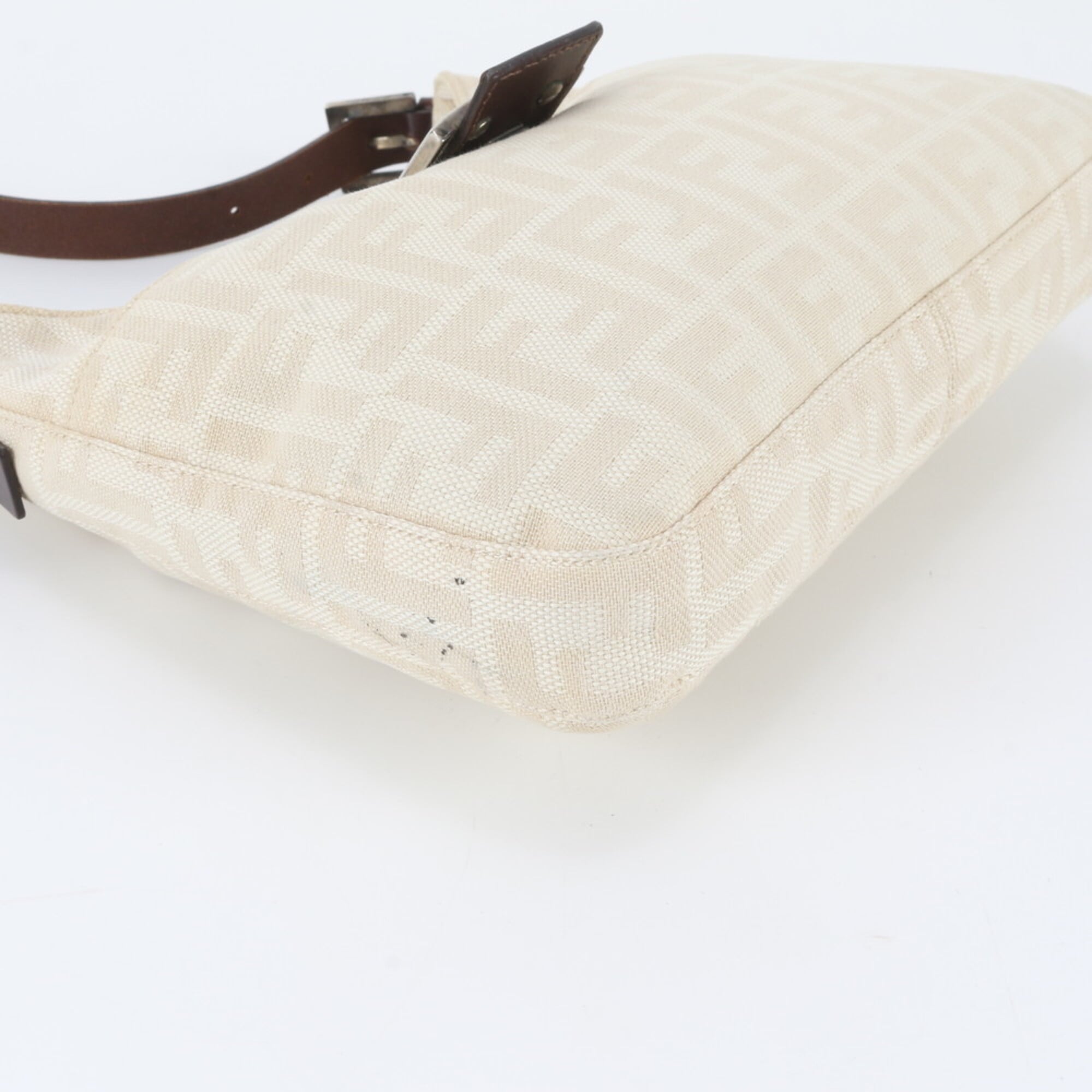 Fendi Brown White Leather Canvas Handbag Shoulder Bag (Pre-Owned)