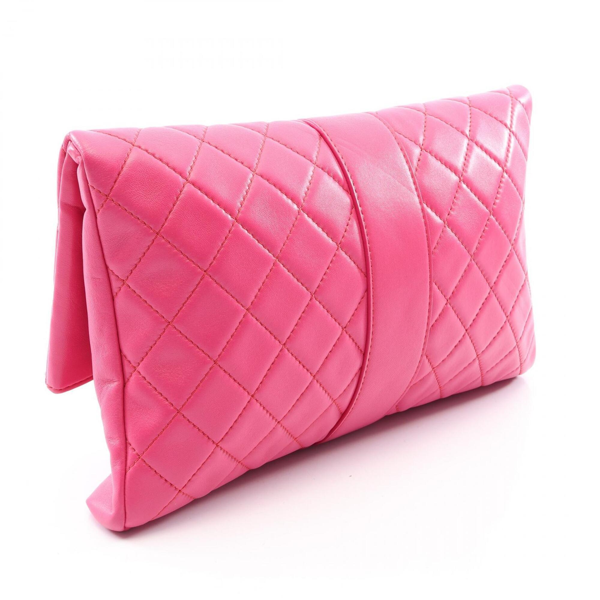 Chanel Pink Leather Clutch Bag Handbag (Pre-Owned)