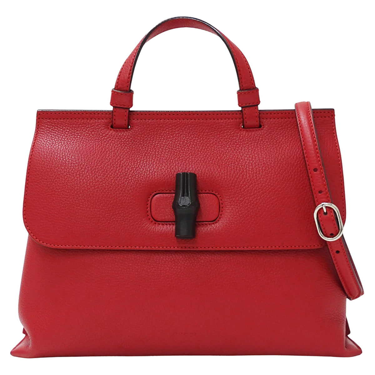 Gucci Bamboo Red Color Leather Handbag Shoulder Bag (Pre-Owned)