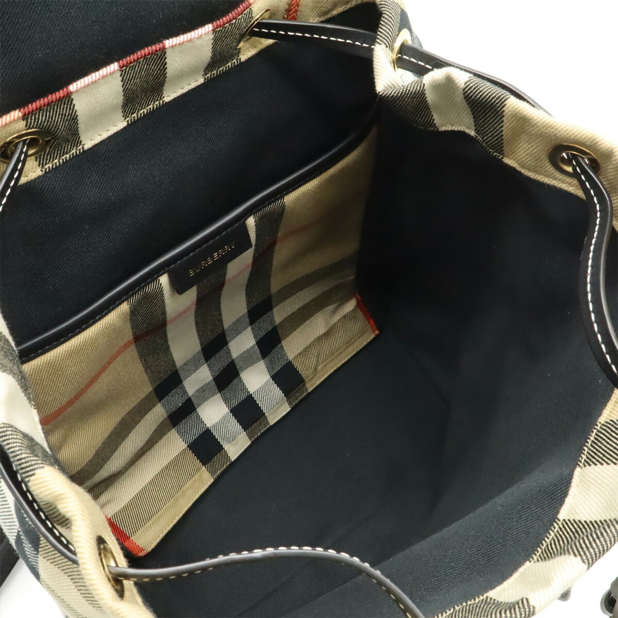 Burberry Beige Dark Brown Red Color Canvas Leather Backpack (Pre-Owned)
