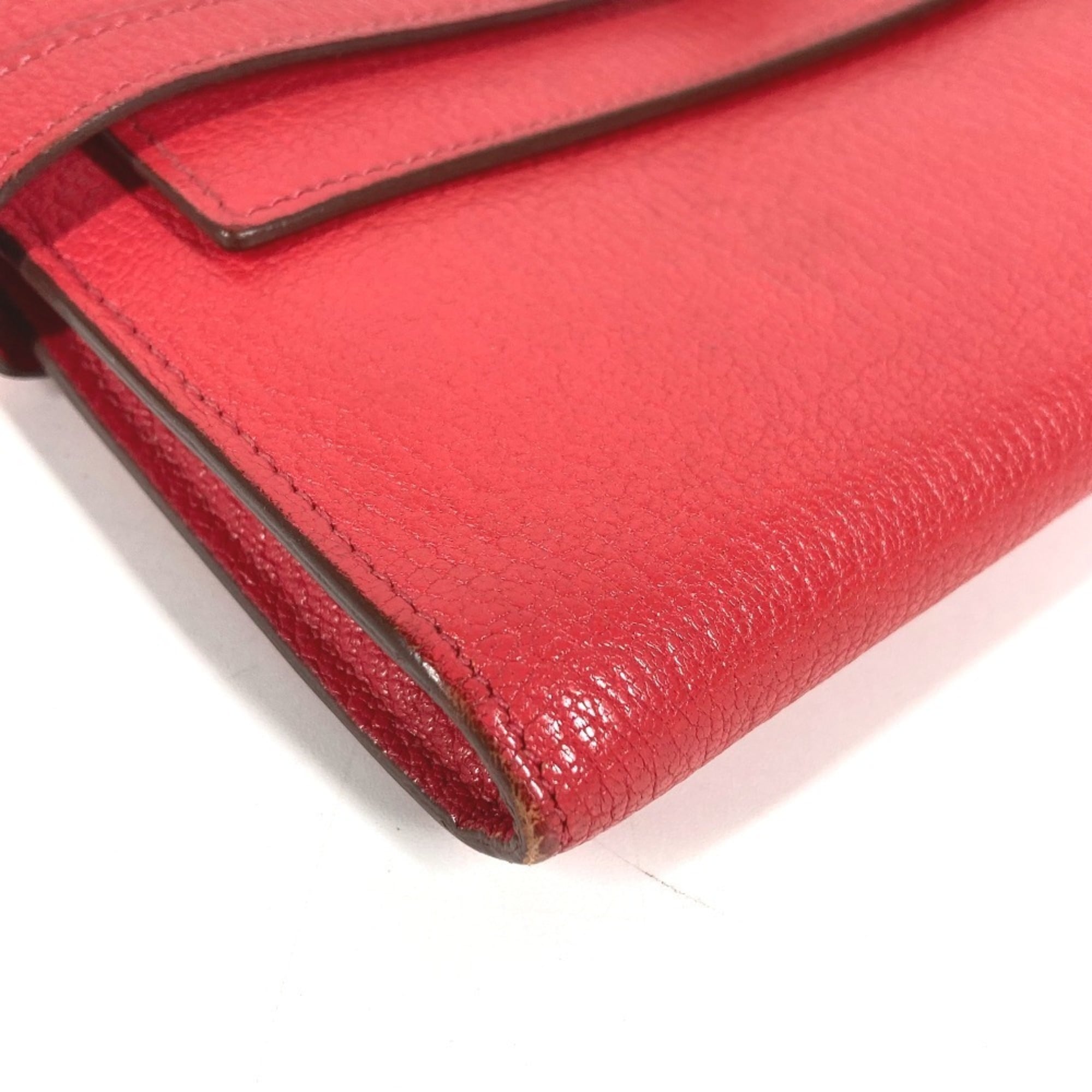 Hermes Red Color Chevre Leather Long Wallet (Bi-Fold) (Pre-Owned)