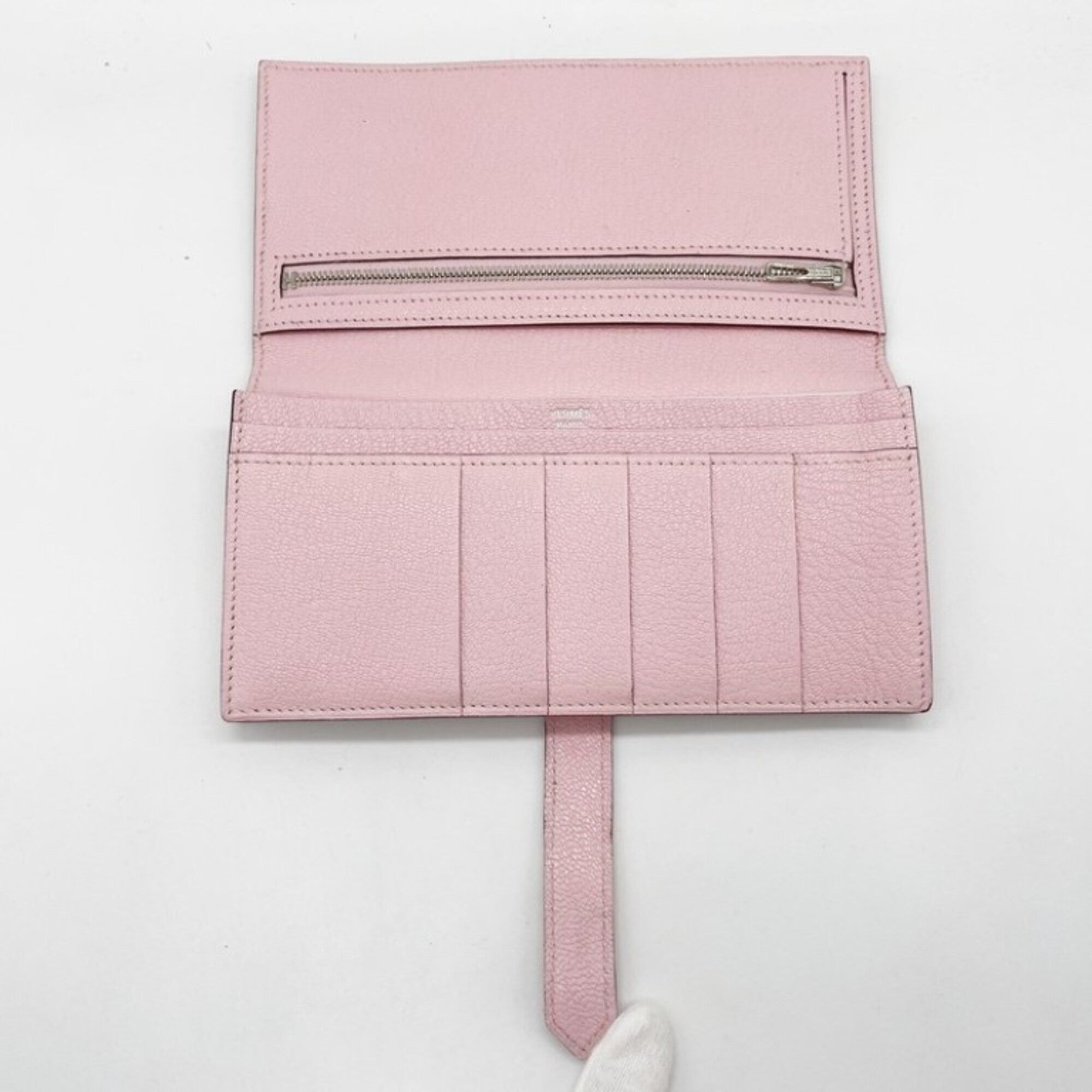 Hermes Rose Sakura Chevre Leather Long Wallet (Bi-Fold) (Pre-Owned)