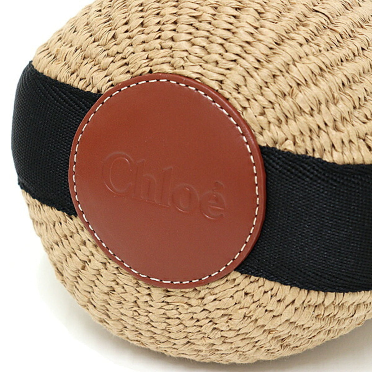 Chloé Beige Black Leather Linen Paper Polyester Basket Shoulder Bag (Pre-Owned)