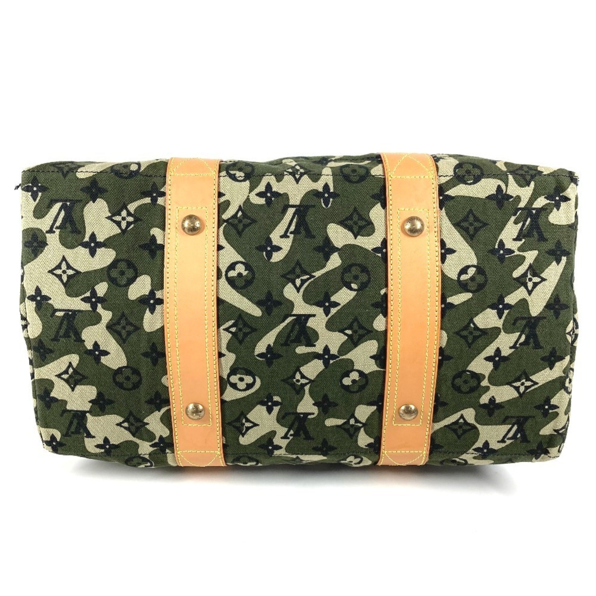 Louis Vuitton Black Green Leather Canvas Boston Bag Shoulder Bag Tote Bag (Pre-Owned)