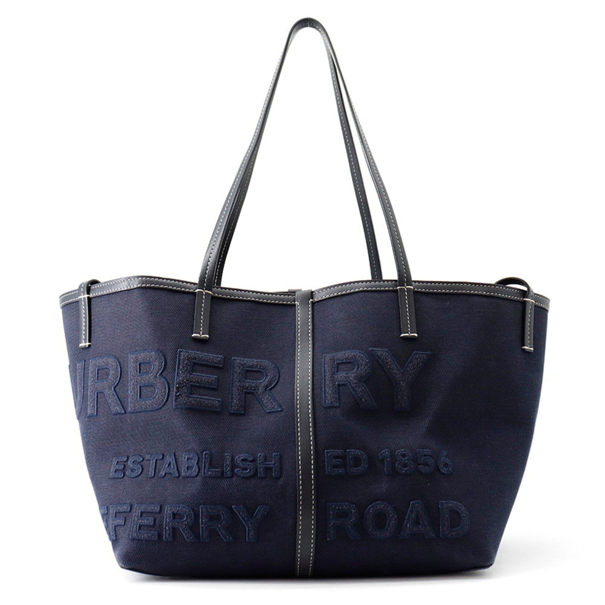 Burberry Navy Black Canvas Leather Handbag Tote Bag (Pre-Owned)