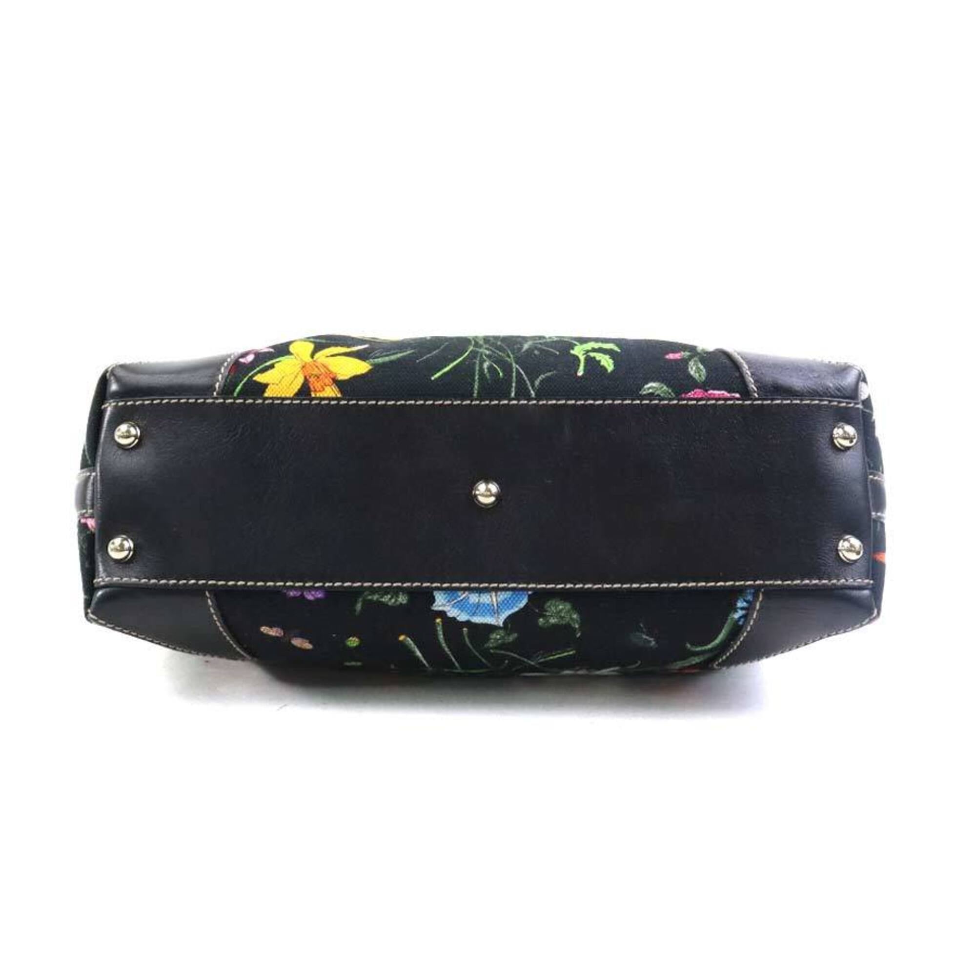 Gucci Black Multi-Color Canvas Leather Handbag (Pre-Owned)