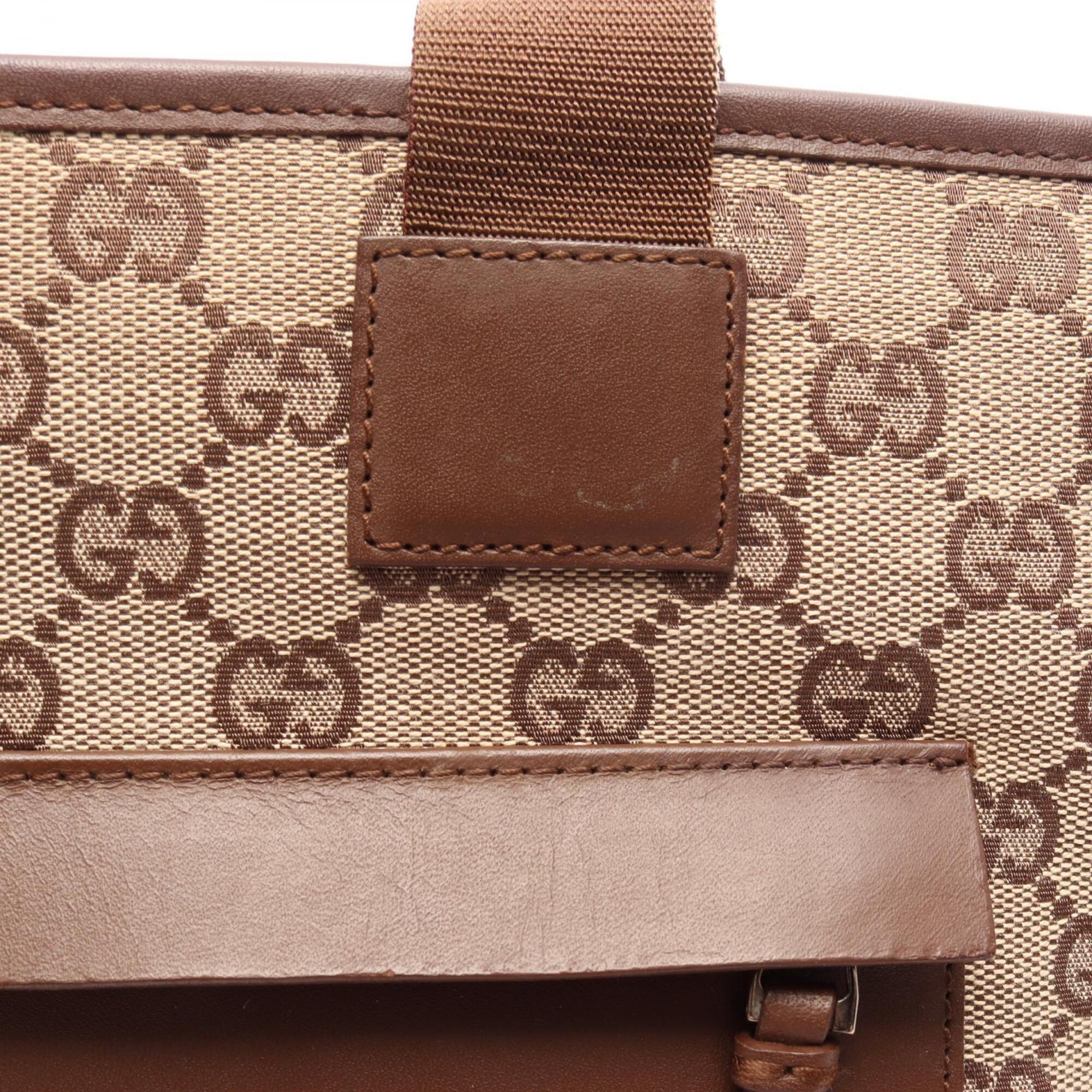Gucci Beige Brown Leather Canvas Handbag Tote Bag (Pre-Owned)