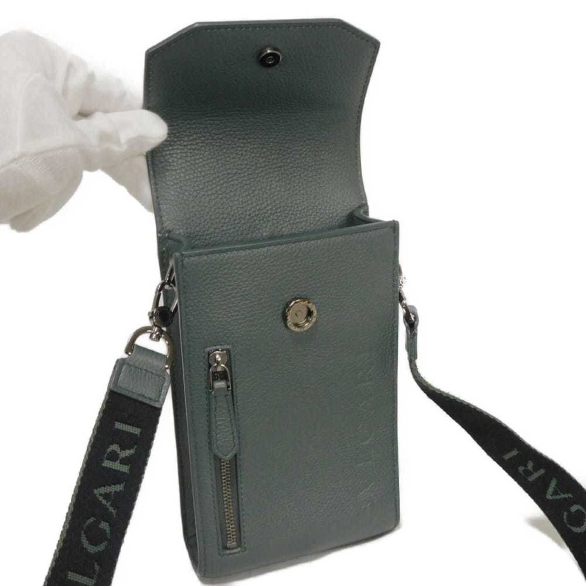 Bvlgari Dark Khaki Leather Pochette Shoulder Bag (Pre-Owned)