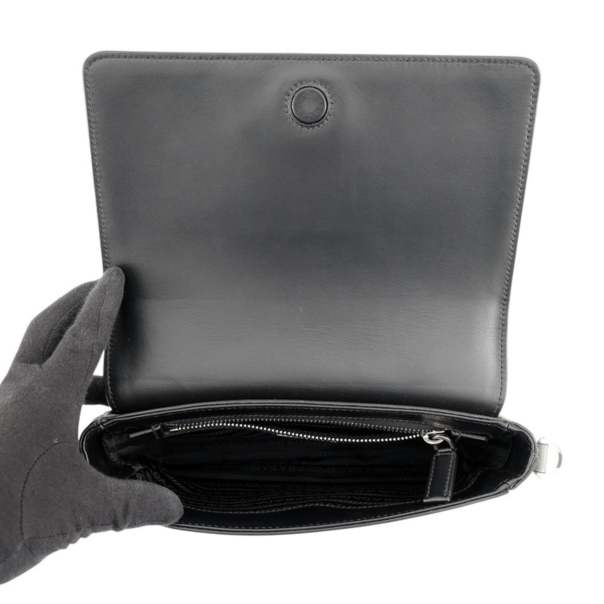 Prada Black Gray Saffiano Triangle Leather Shoulder Bag (Pre-Owned)