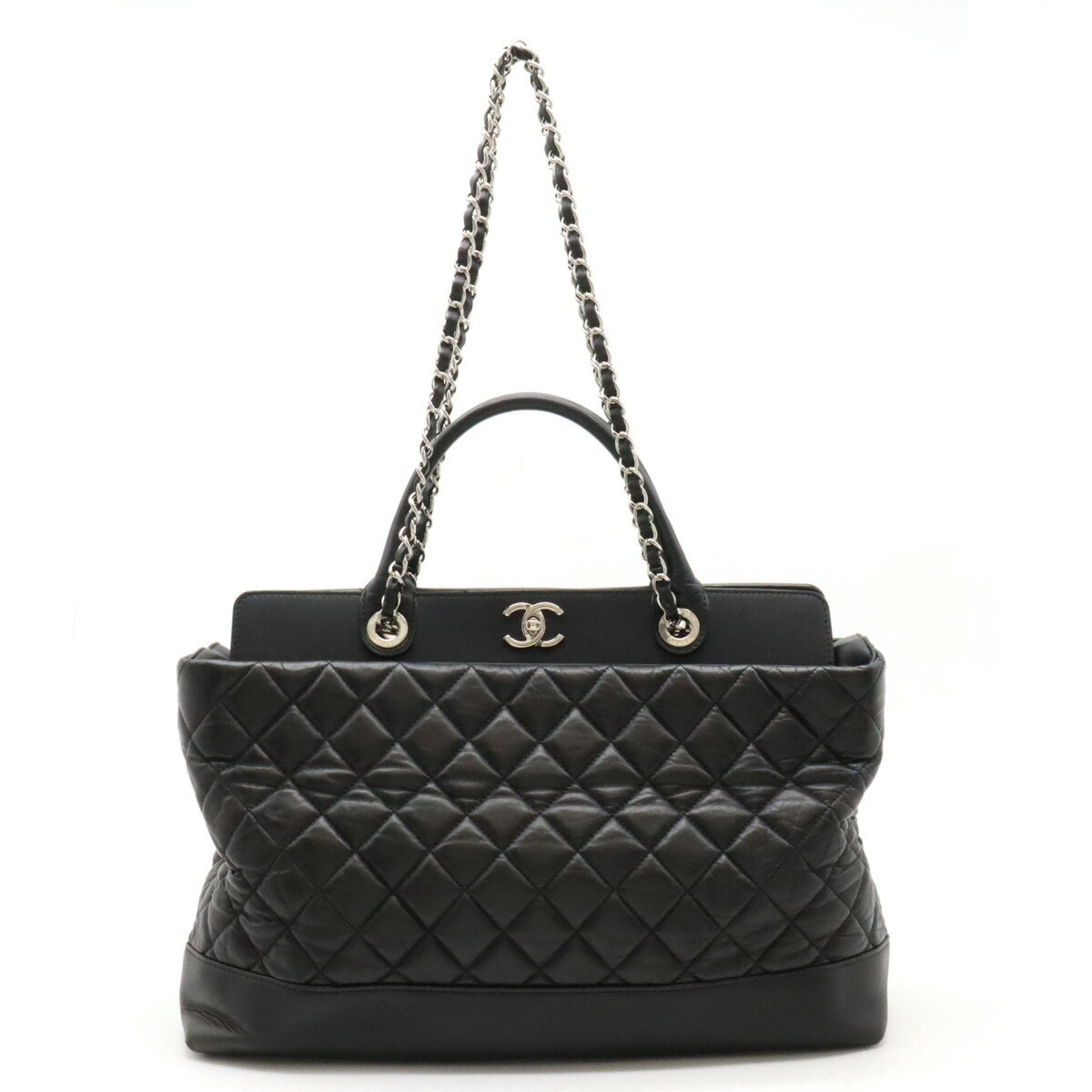 Chanel Black Leather Shoulder Bag Tote Bag (Pre-Owned)