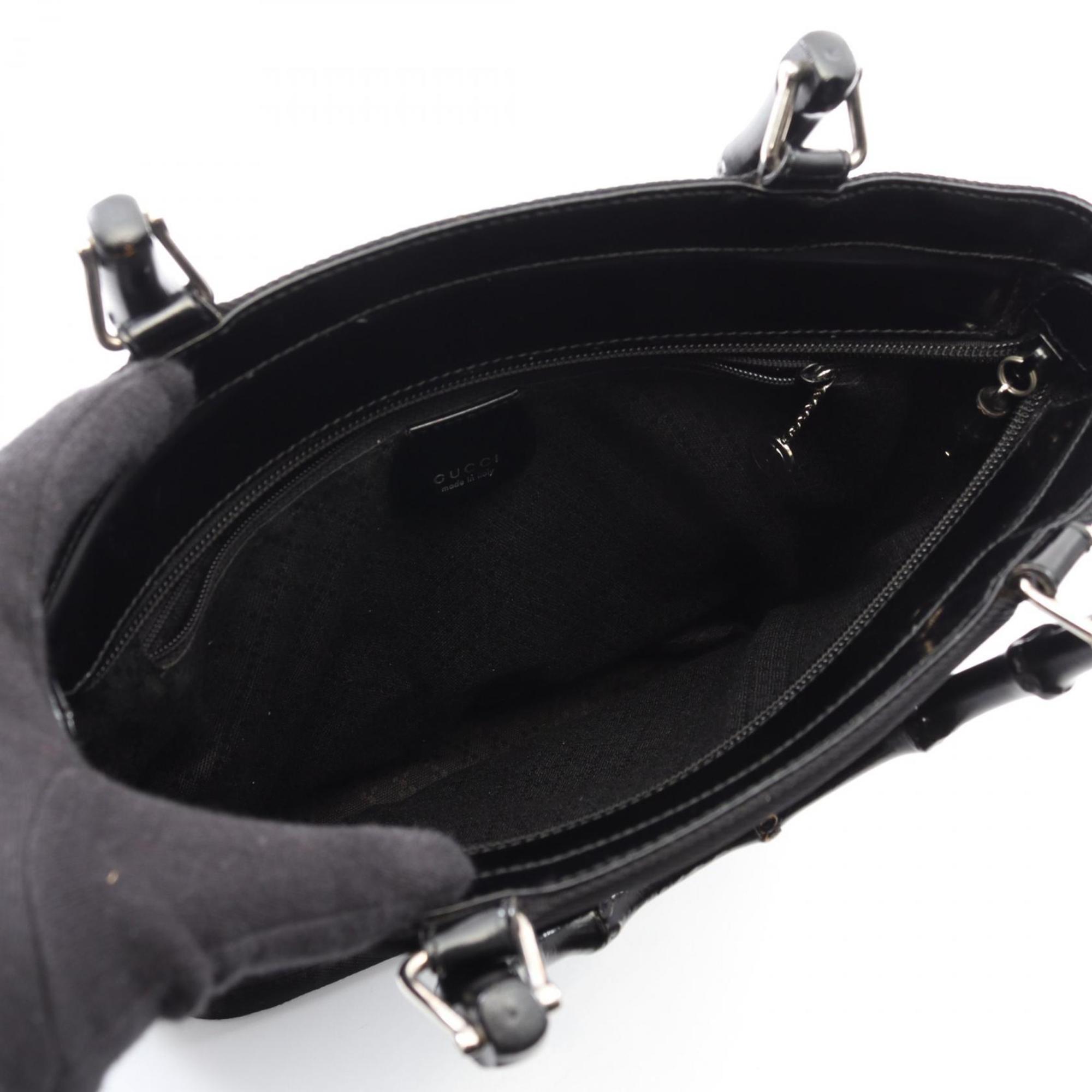 Gucci Black Leather Nylon Canvas Handbag (Pre-Owned)