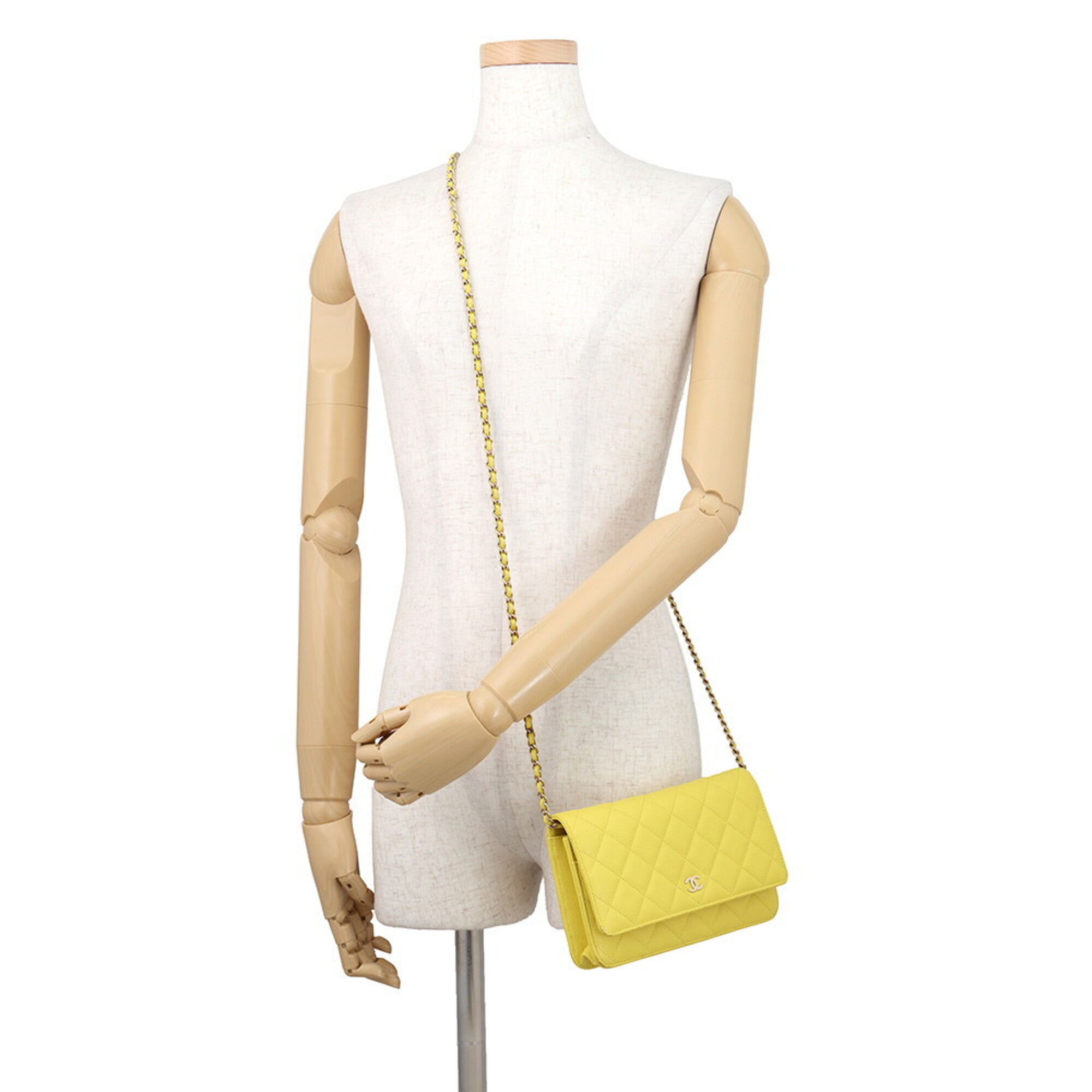 Chanel Yellow Grained Calfskin Chain/Shoulder Wallet (Pre-Owned)