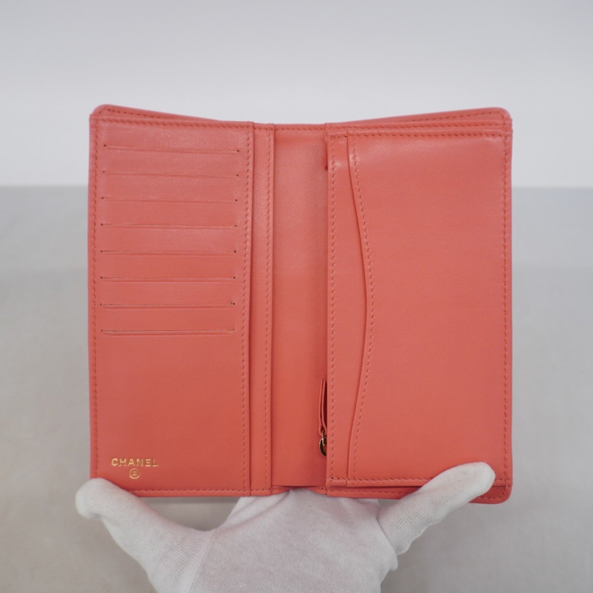 Chanel Pink Grained Calfskin Long Wallet (Bi-Fold) (Pre-Owned)