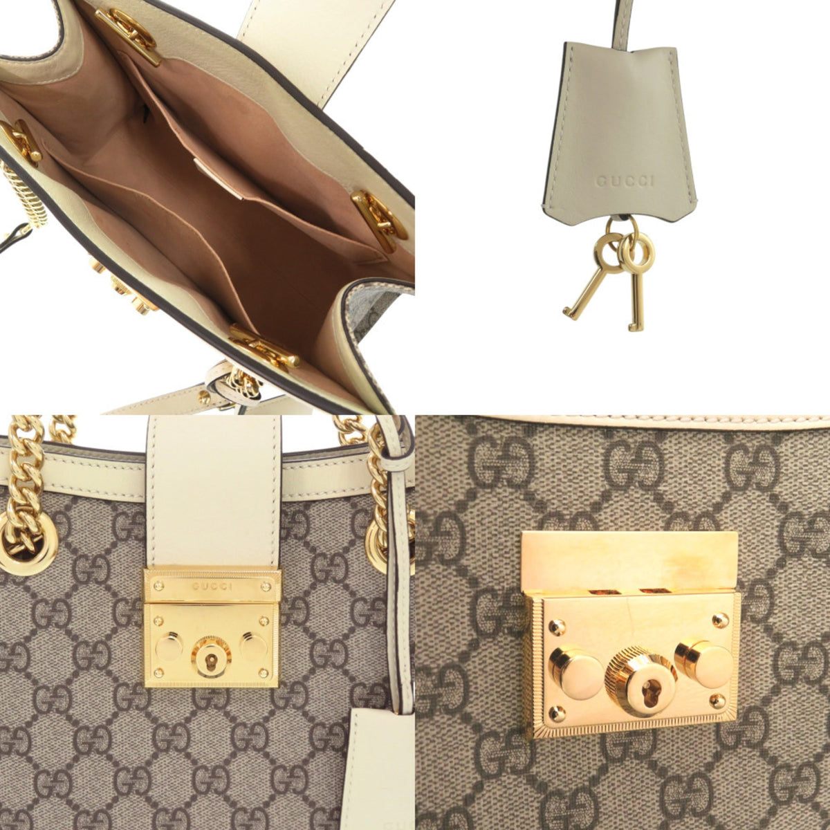 Gucci Beige White Gg Supreme Leather Tote Bag (Pre-Owned)