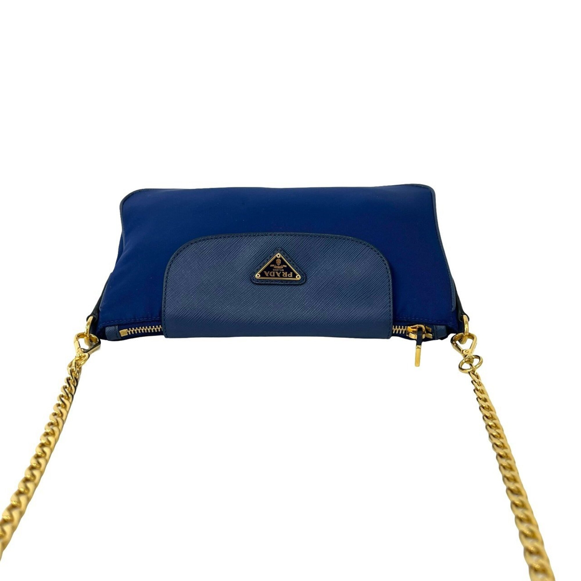 Prada Blue Nylon Leather Pochette Shoulder Bag (Pre-Owned)