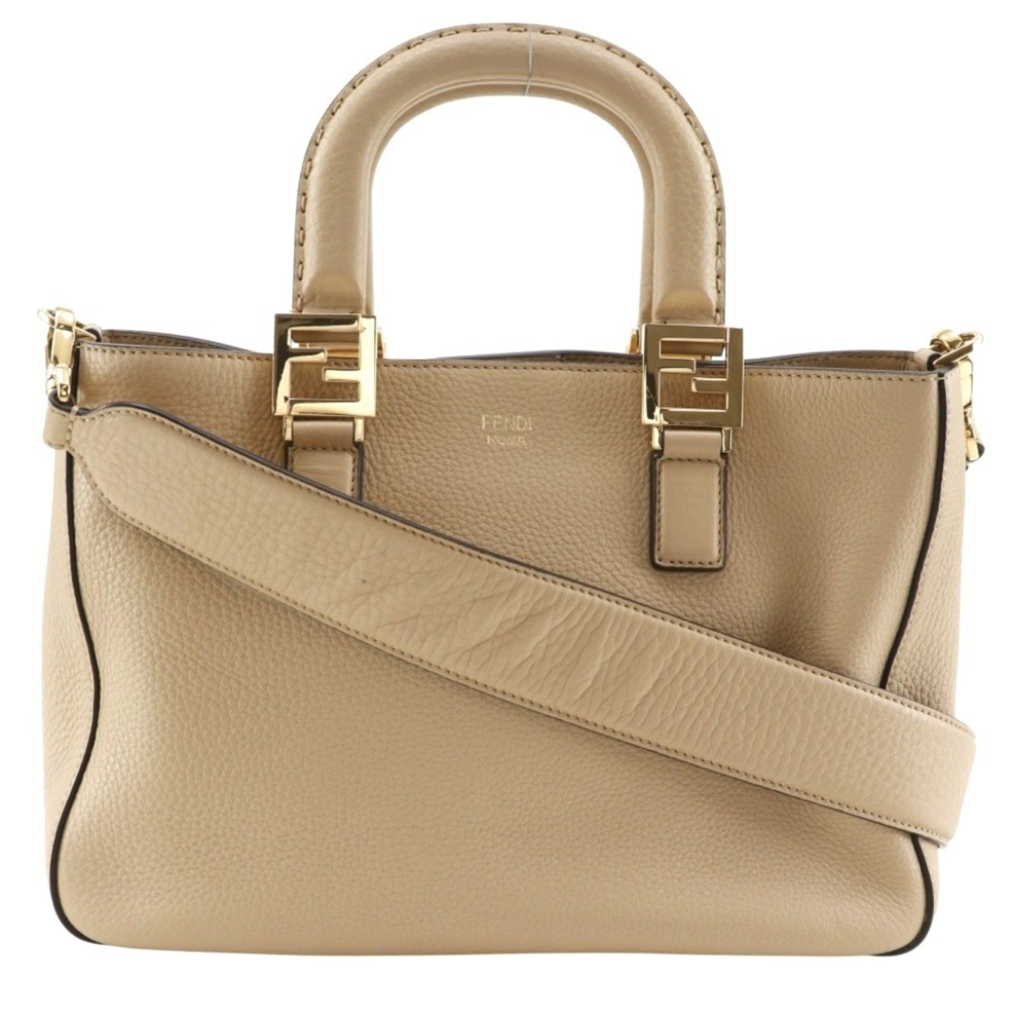 Fendi Beige Leather Handbag Tote Bag (Pre-Owned)