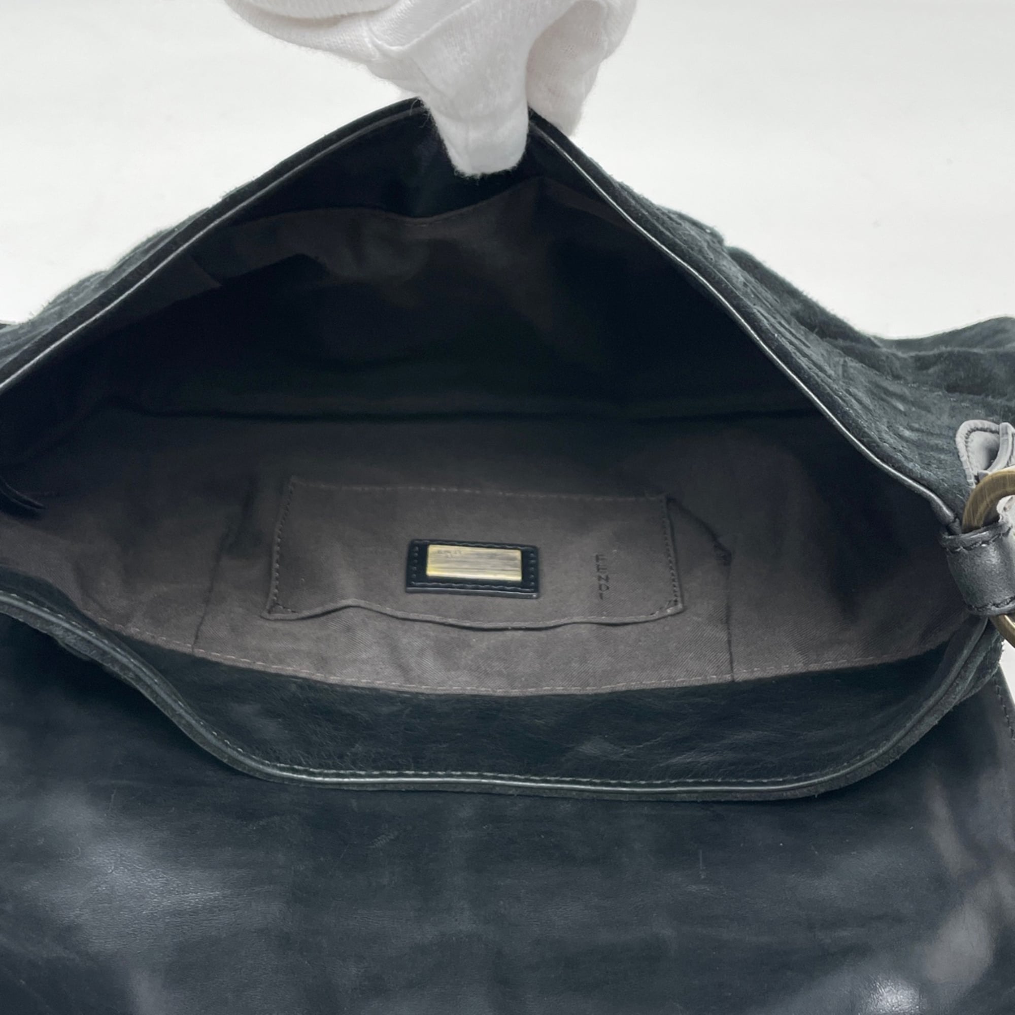 Fendi Zucca Black Suede Shoulder Bag (Pre-Owned)