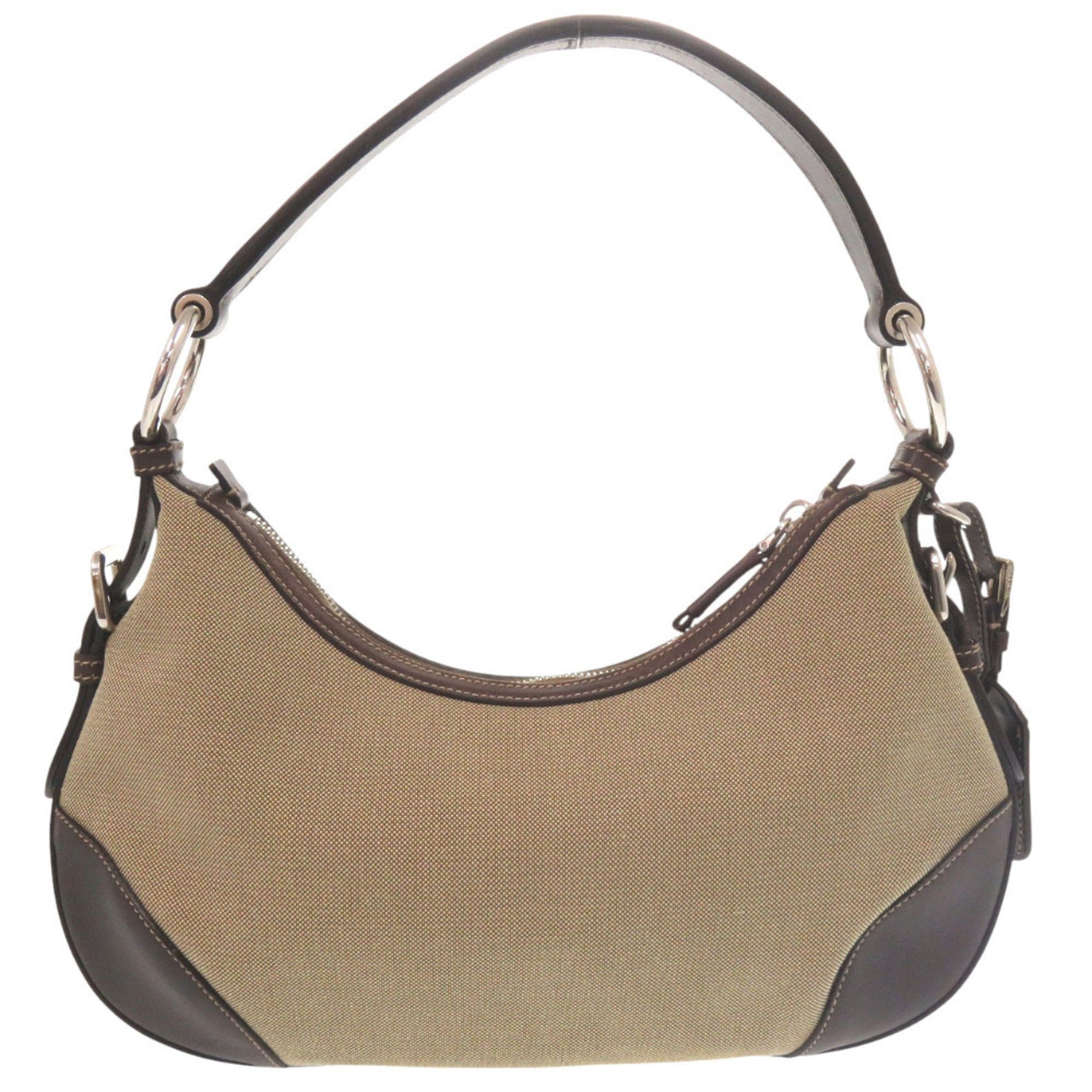 Prada Brown Khaki Canvas Leather Shoulder Bag (Pre-Owned)