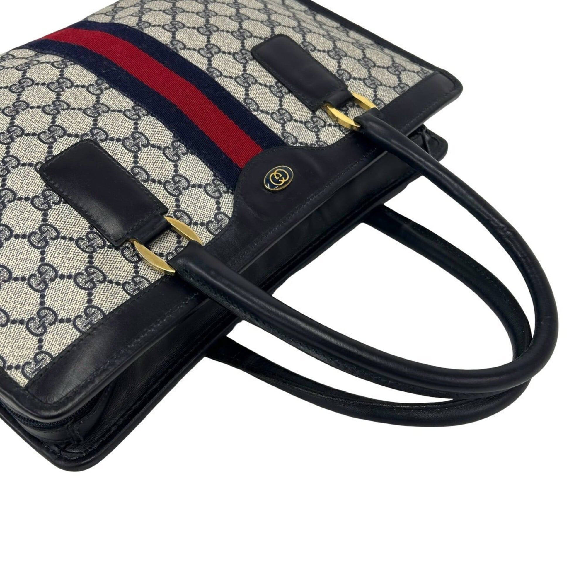 Gucci Navy Red Color Pvc Leather Handbag (Pre-Owned)