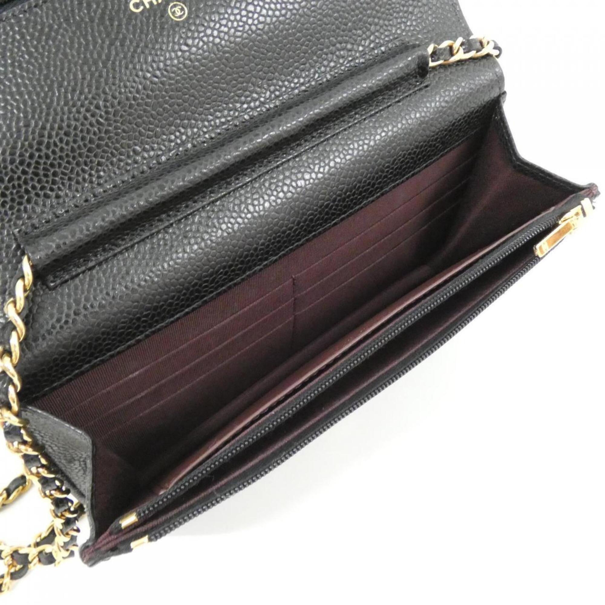 Chanel Black Bordeaux Grained Calfskin Chain/Shoulder Wallet (Pre-Owned)