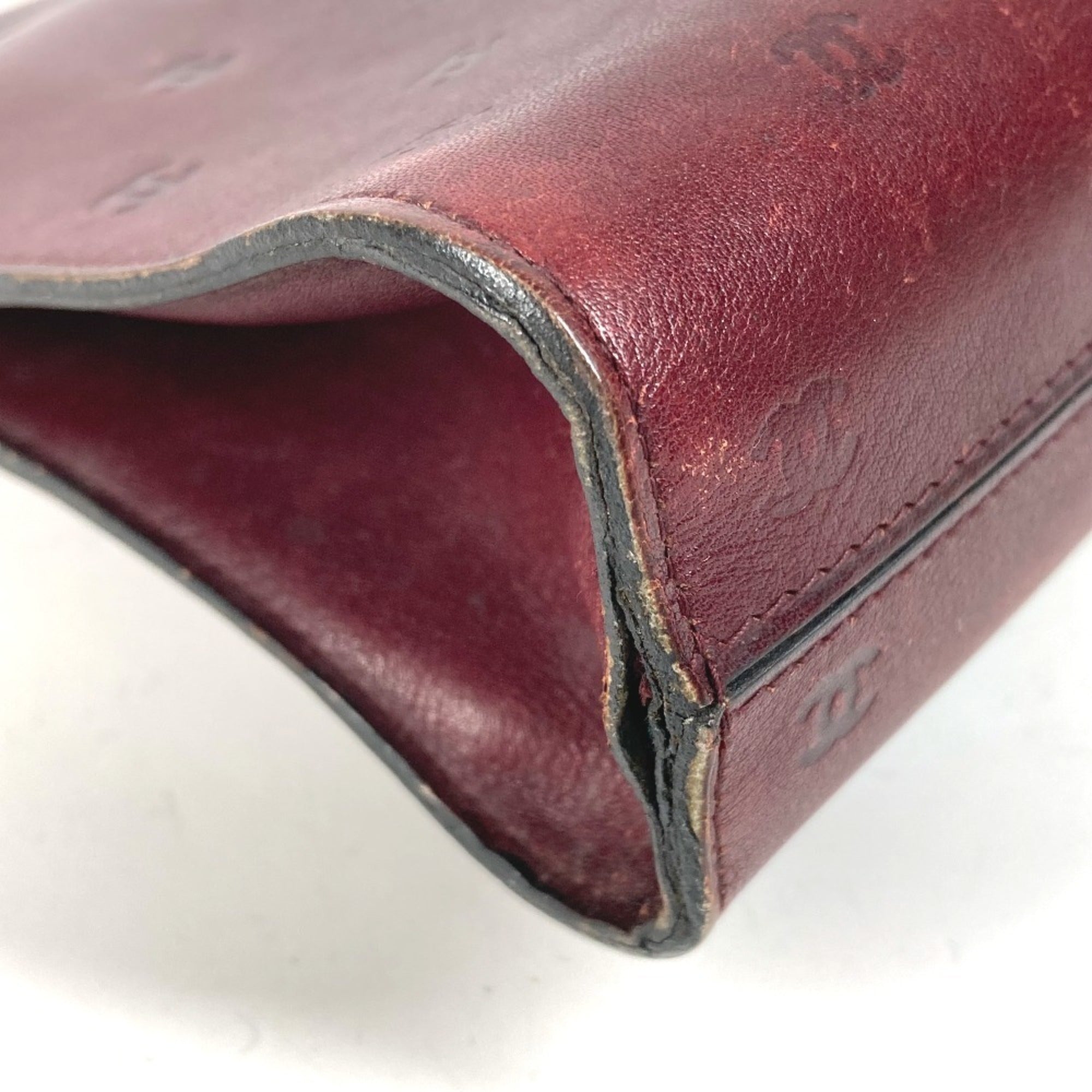 Chanel Wine Leather Clutch Bag Handbag Pouch (Pre-Owned)