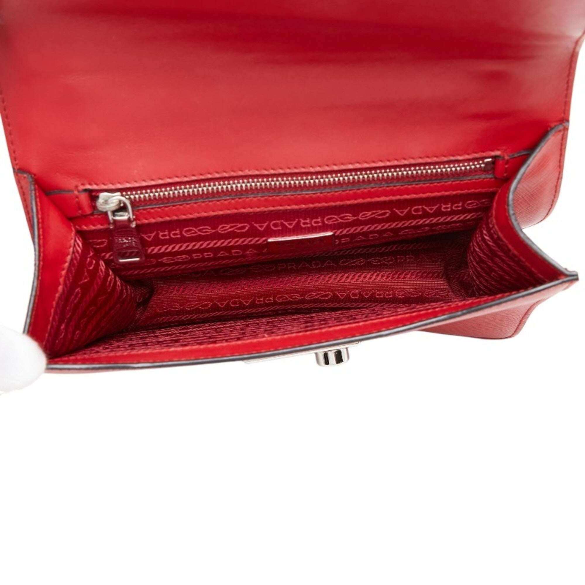 Prada Red Color Saffiano Triangle Leather Shoulder Bag (Pre-Owned)