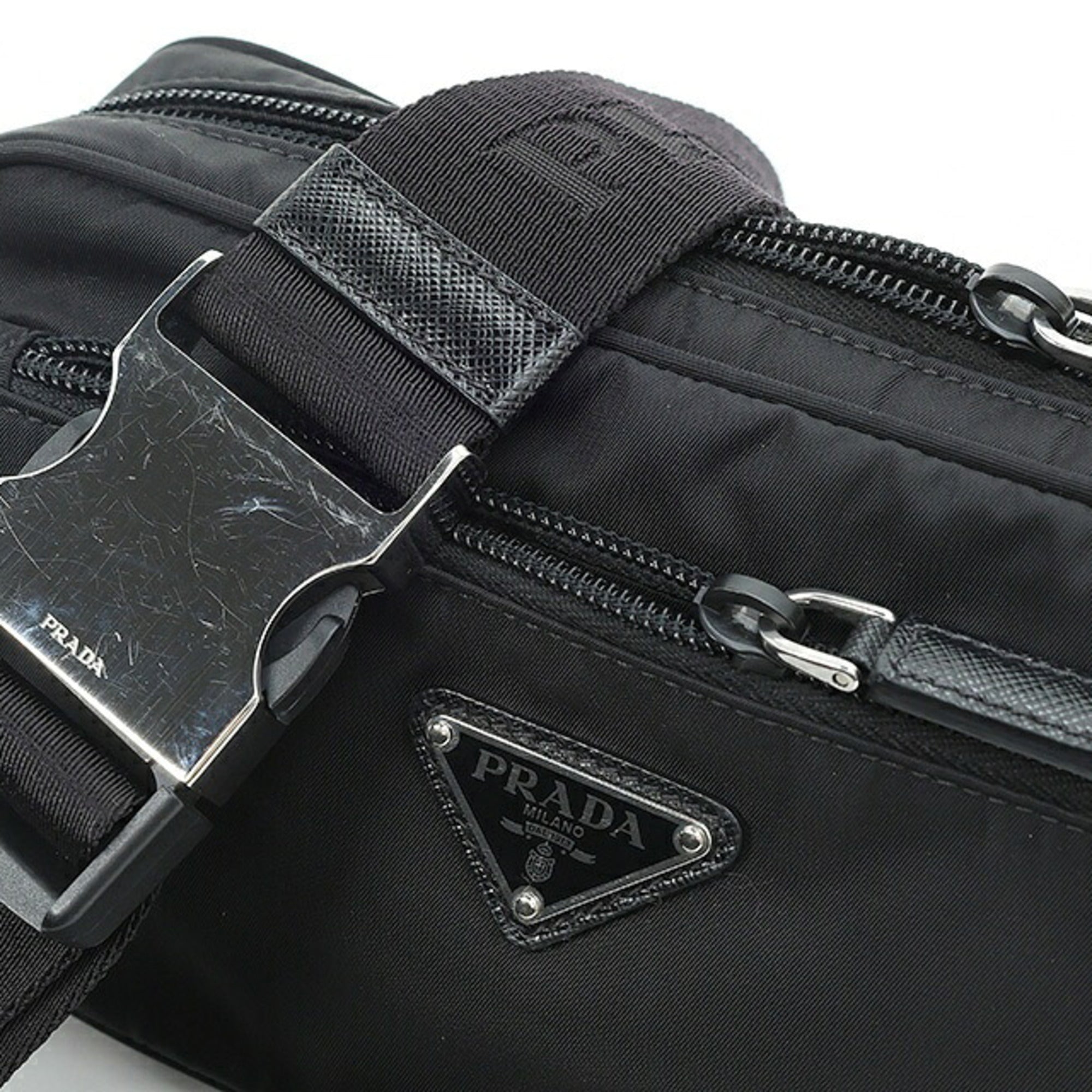Prada Black Nero Fabric Saffiano Triangle Fanny Pack (Pre-Owned)
