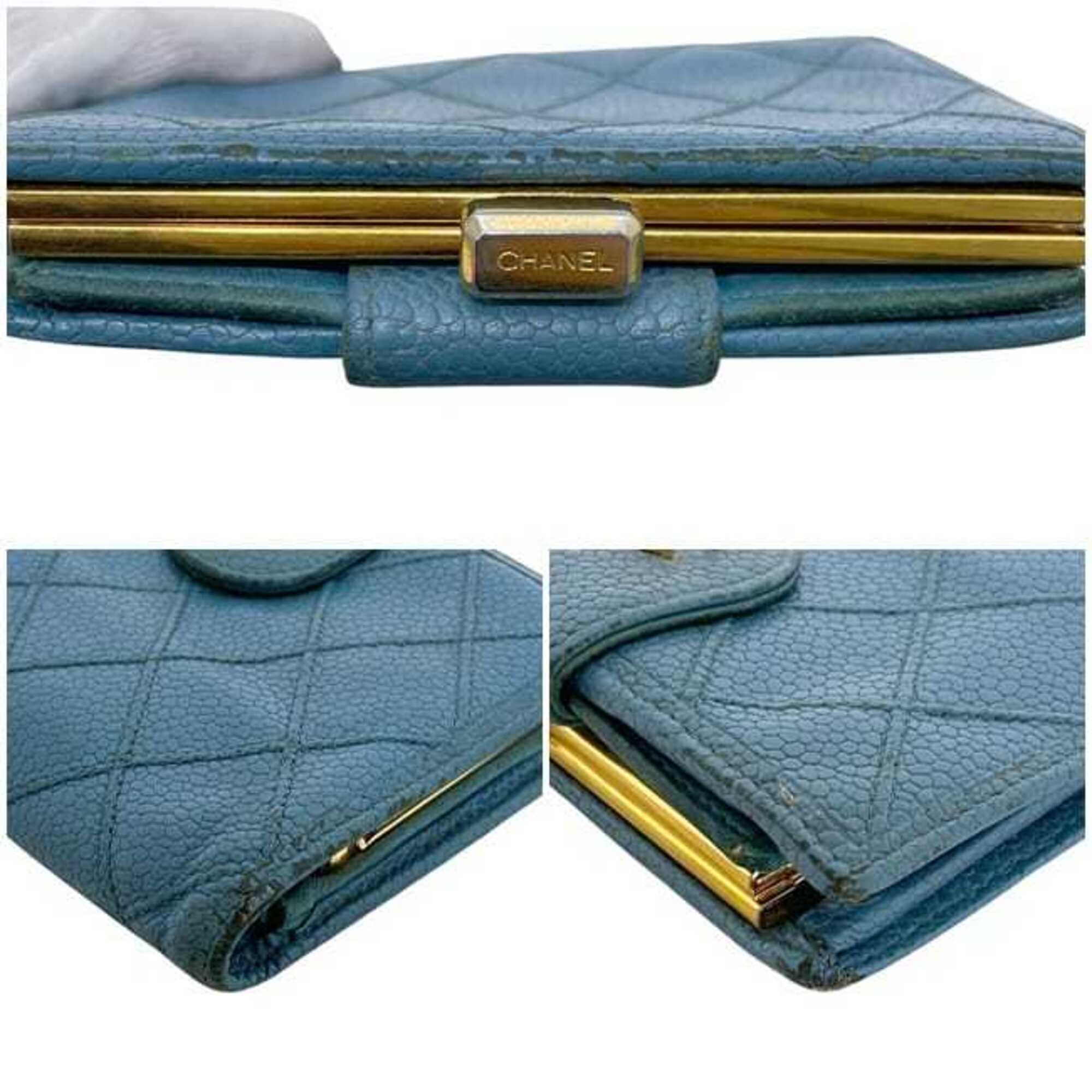 Chanel Blue Grained Calfskin Wallet (Bi-Fold) (Pre-Owned)